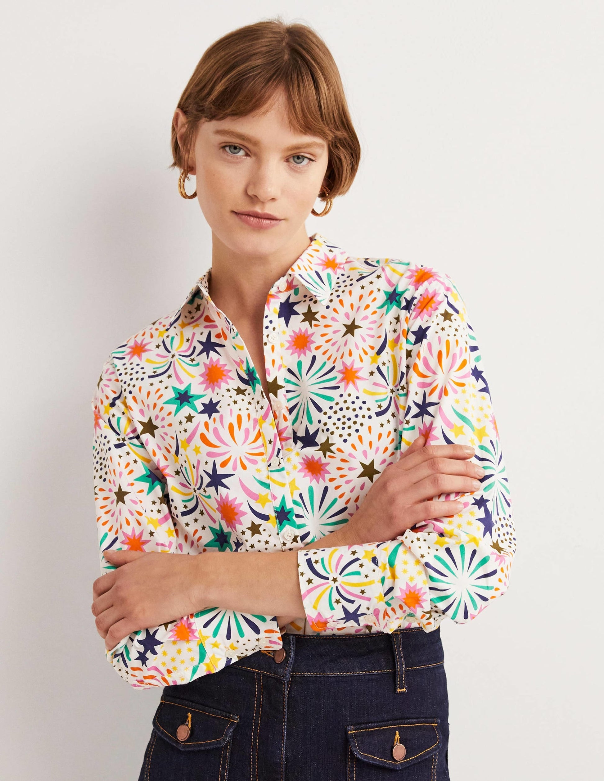 Relaxed Cotton Shirt-Ivory, Fireworks-5