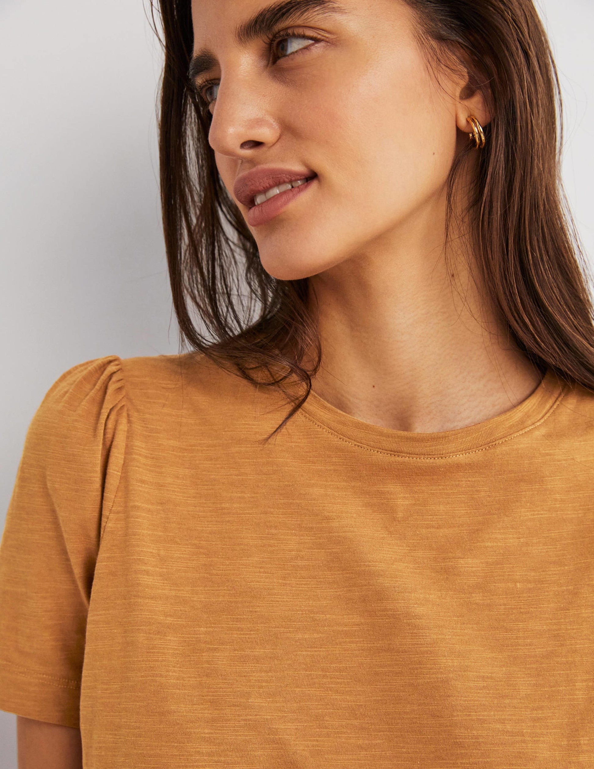 Puff Sleeve Cotton T-Shirt-Butterscotch Brown-2