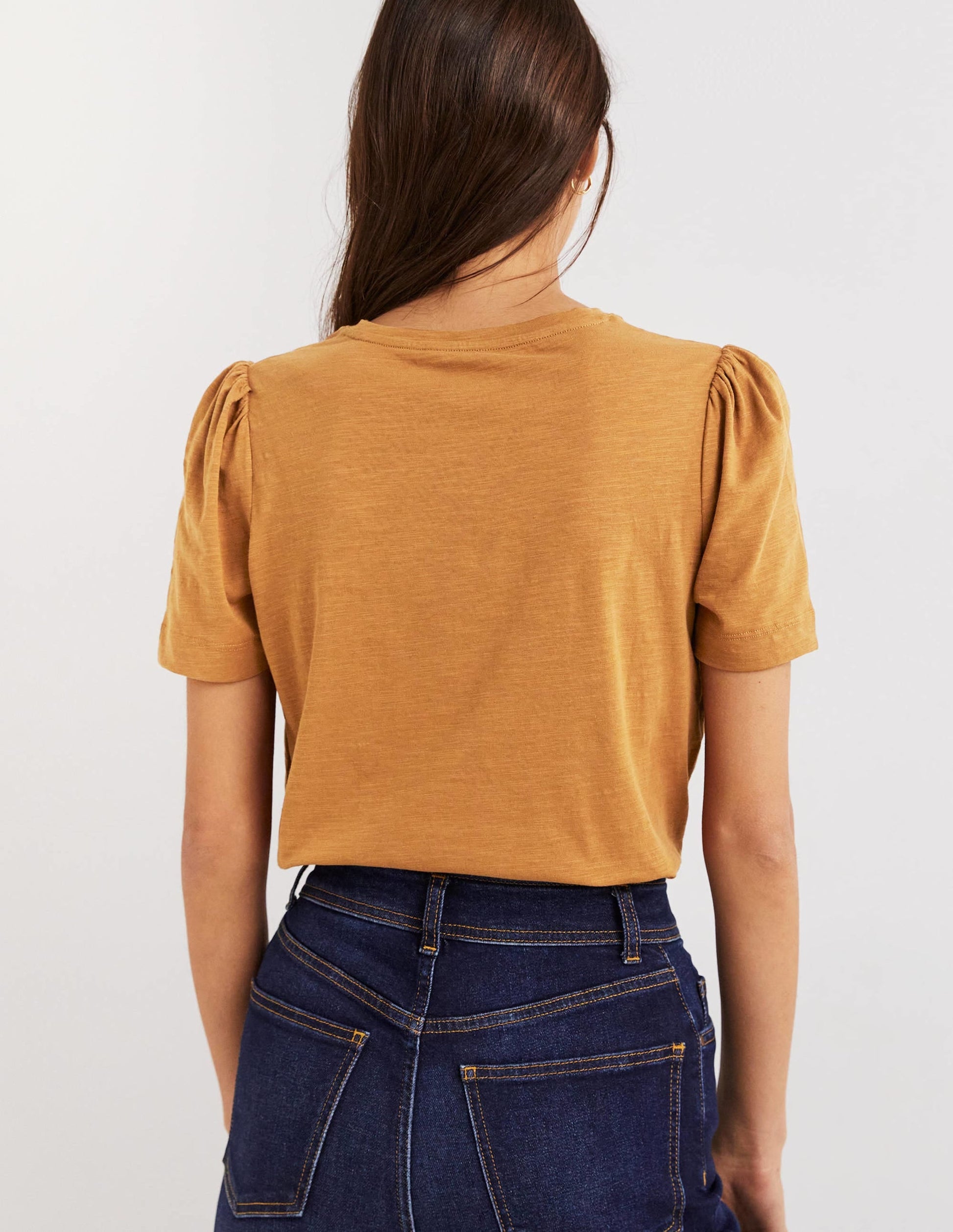 Puff Sleeve Cotton T-Shirt-Butterscotch Brown-3