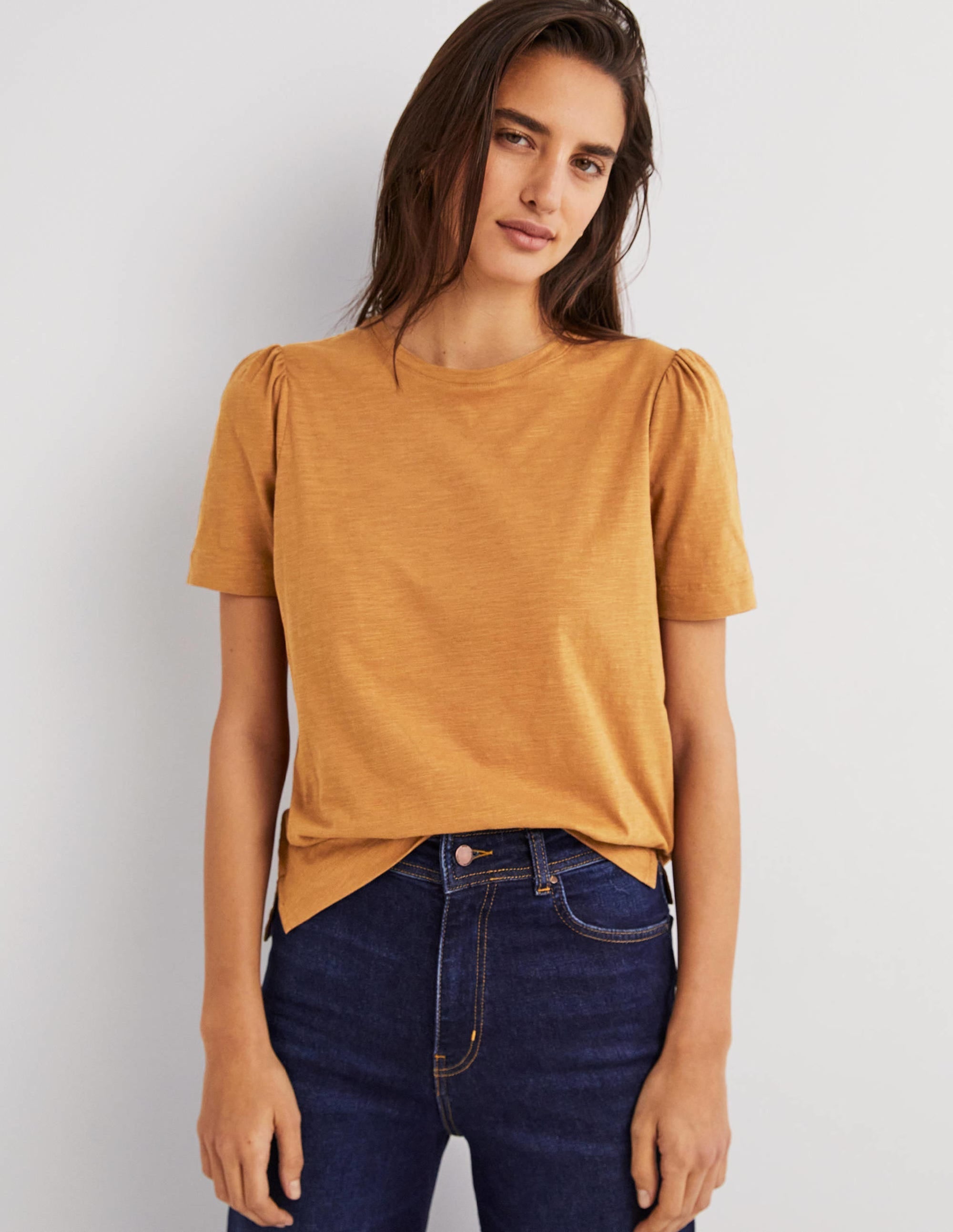 Puff Sleeve Cotton T-Shirt-Butterscotch Brown - Image 4