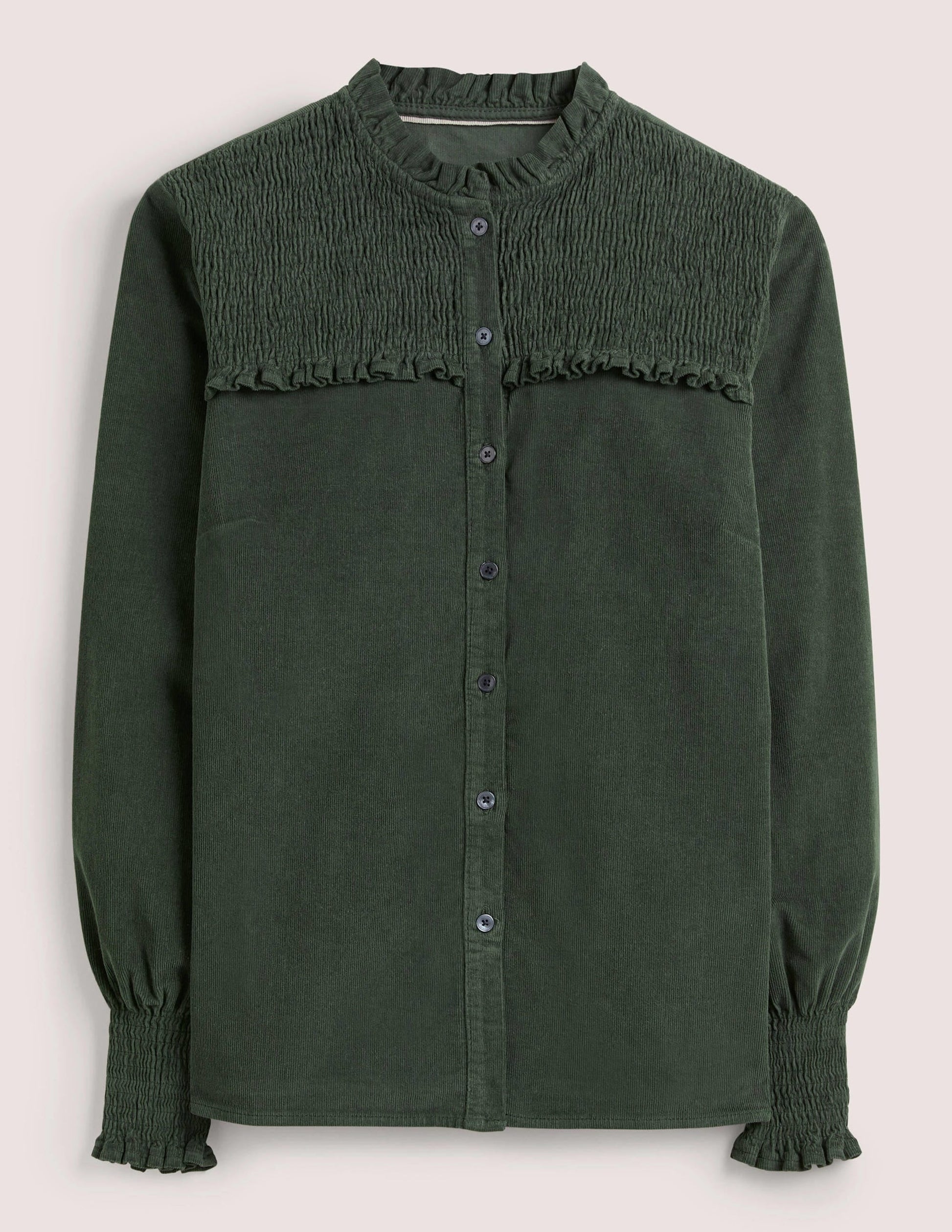 Smocked High Neck Shirt-Forest Green-6
