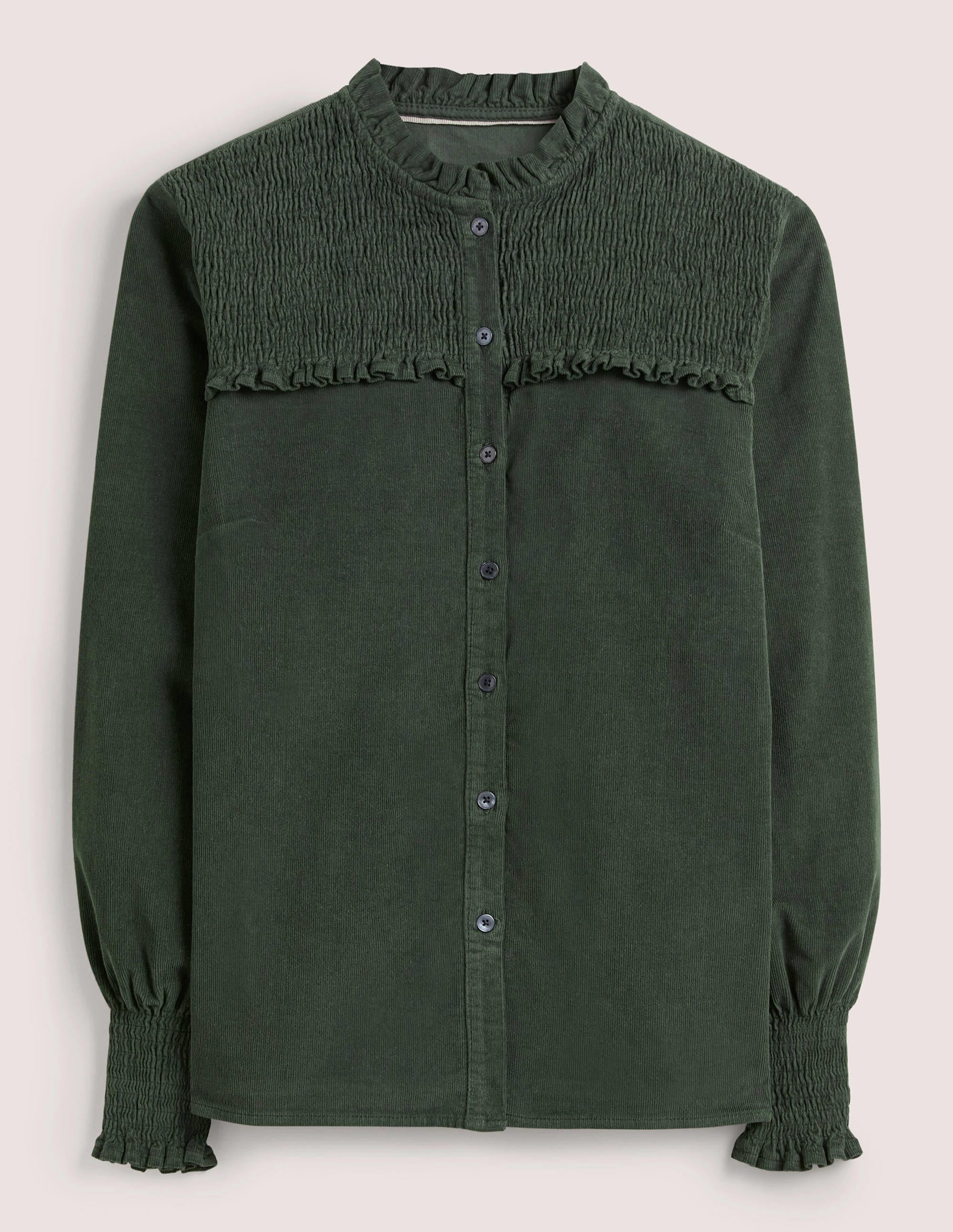 Smocked High Neck Shirt-Forest Green - Image 6