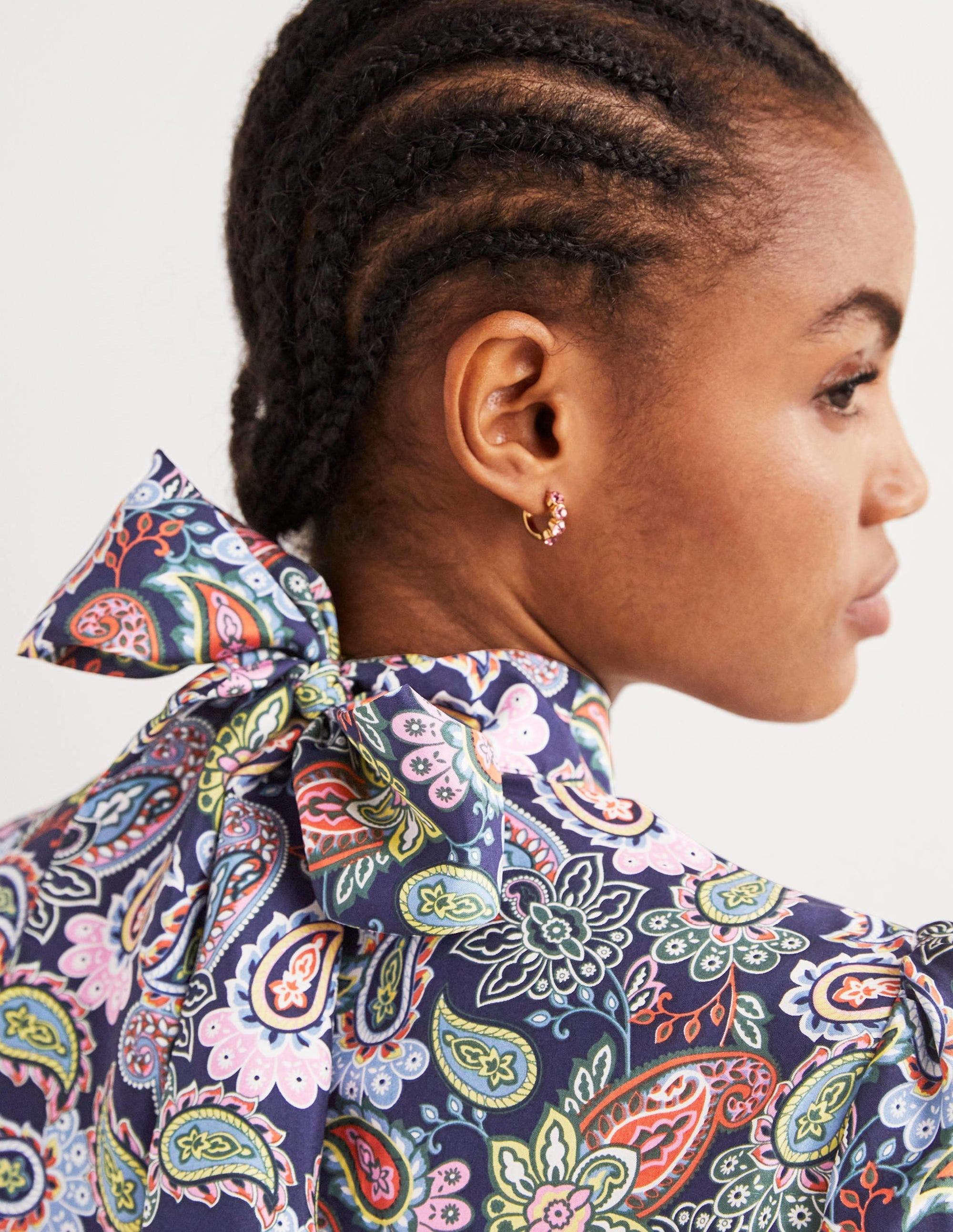 Silk Tie Neck Blouse-Navy, Paisley Charm - Image 2
