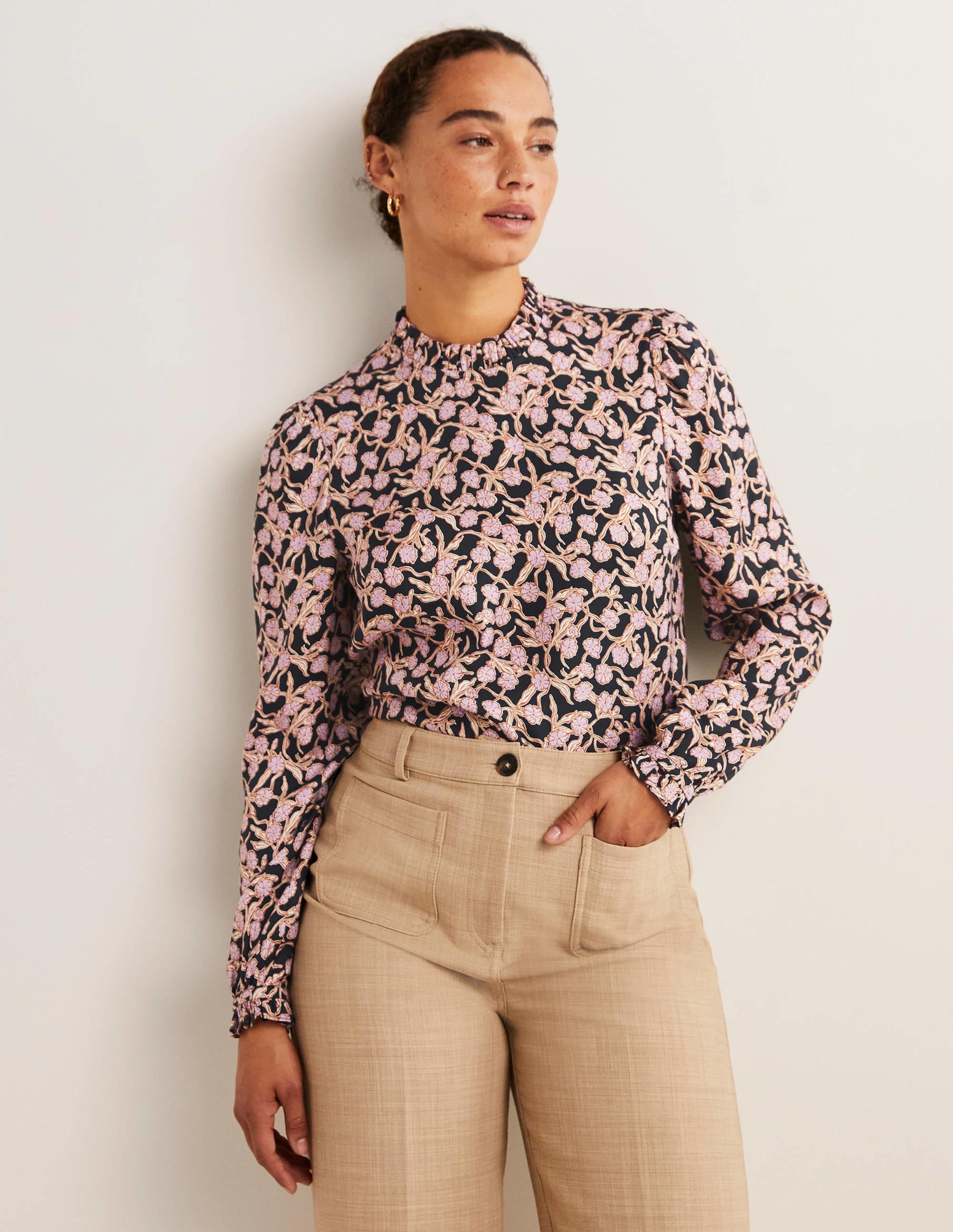 High Neck Ruffle Top-Multi, Petal Vine - Image 1