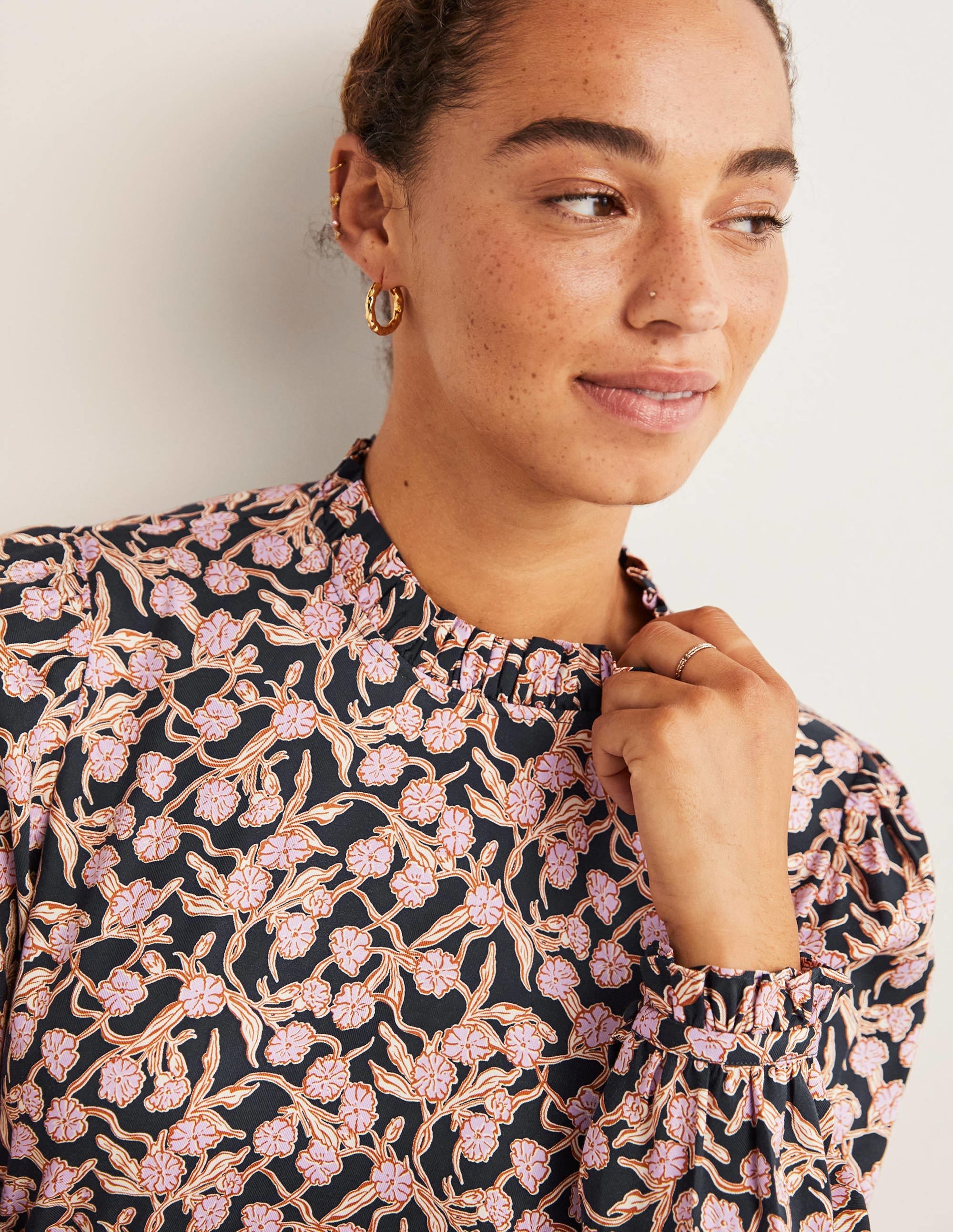 High Neck Ruffle Top-Multi, Petal Vine - Image 2