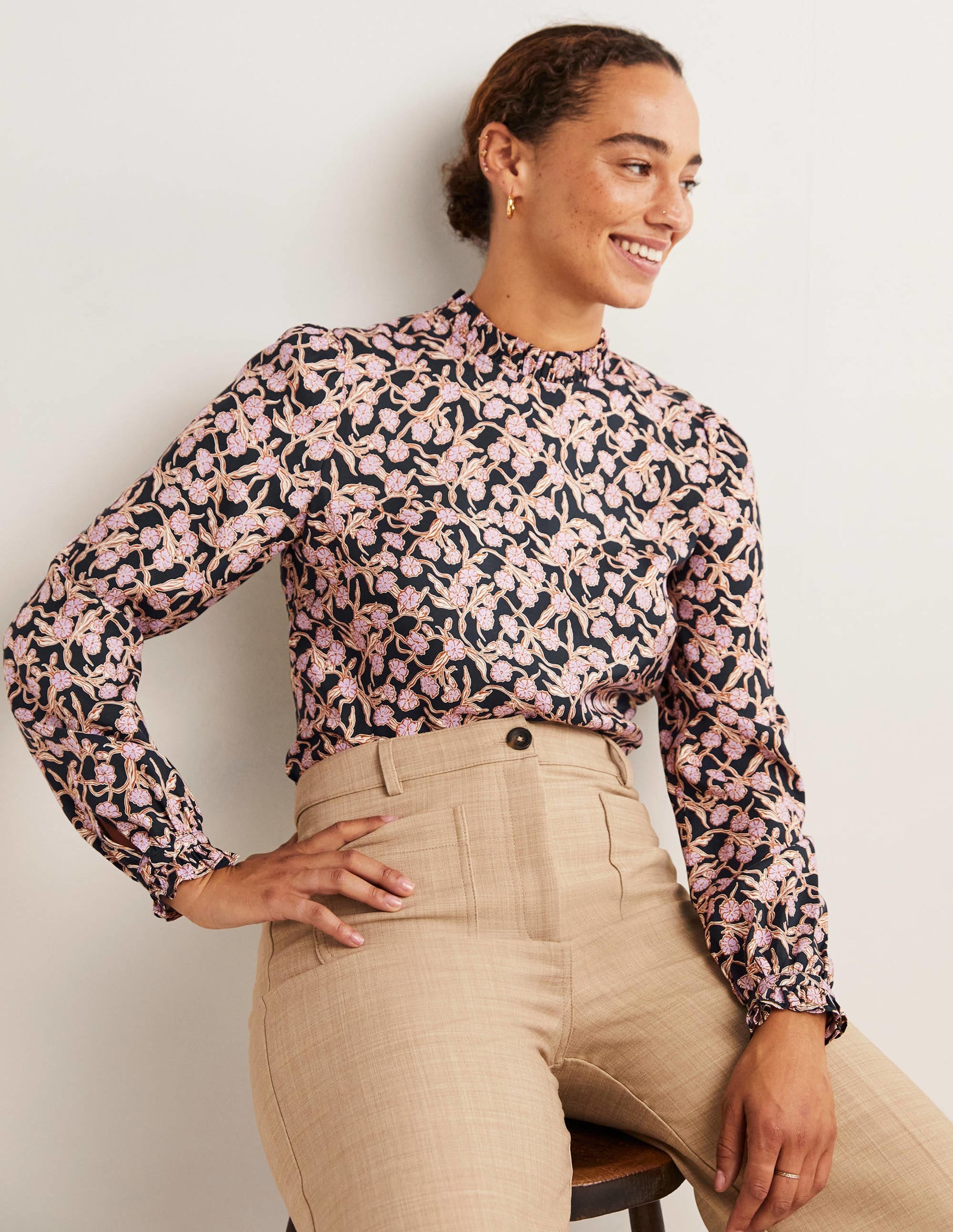 High Neck Ruffle Top-Multi, Petal Vine - Image 4