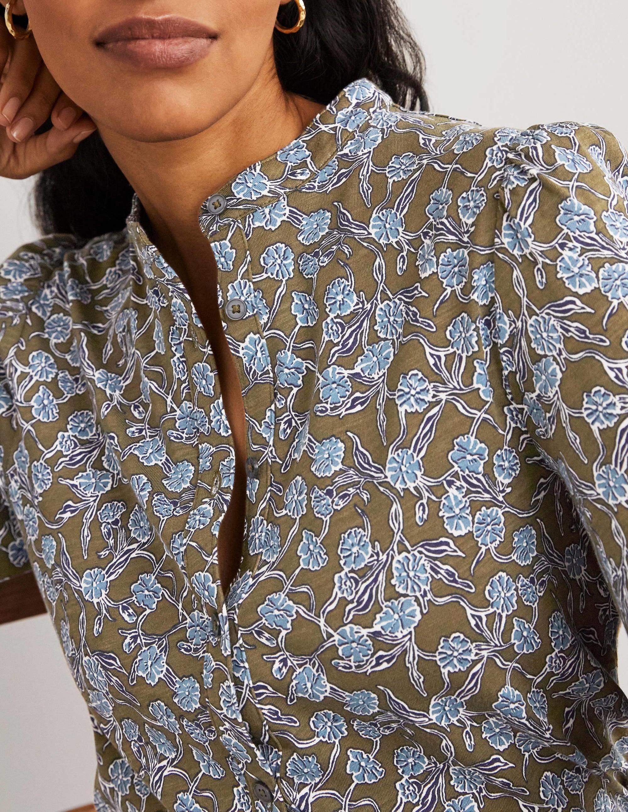 Deep Sleeve Jersey Shirt-Basil, Petal Vine - Image 2