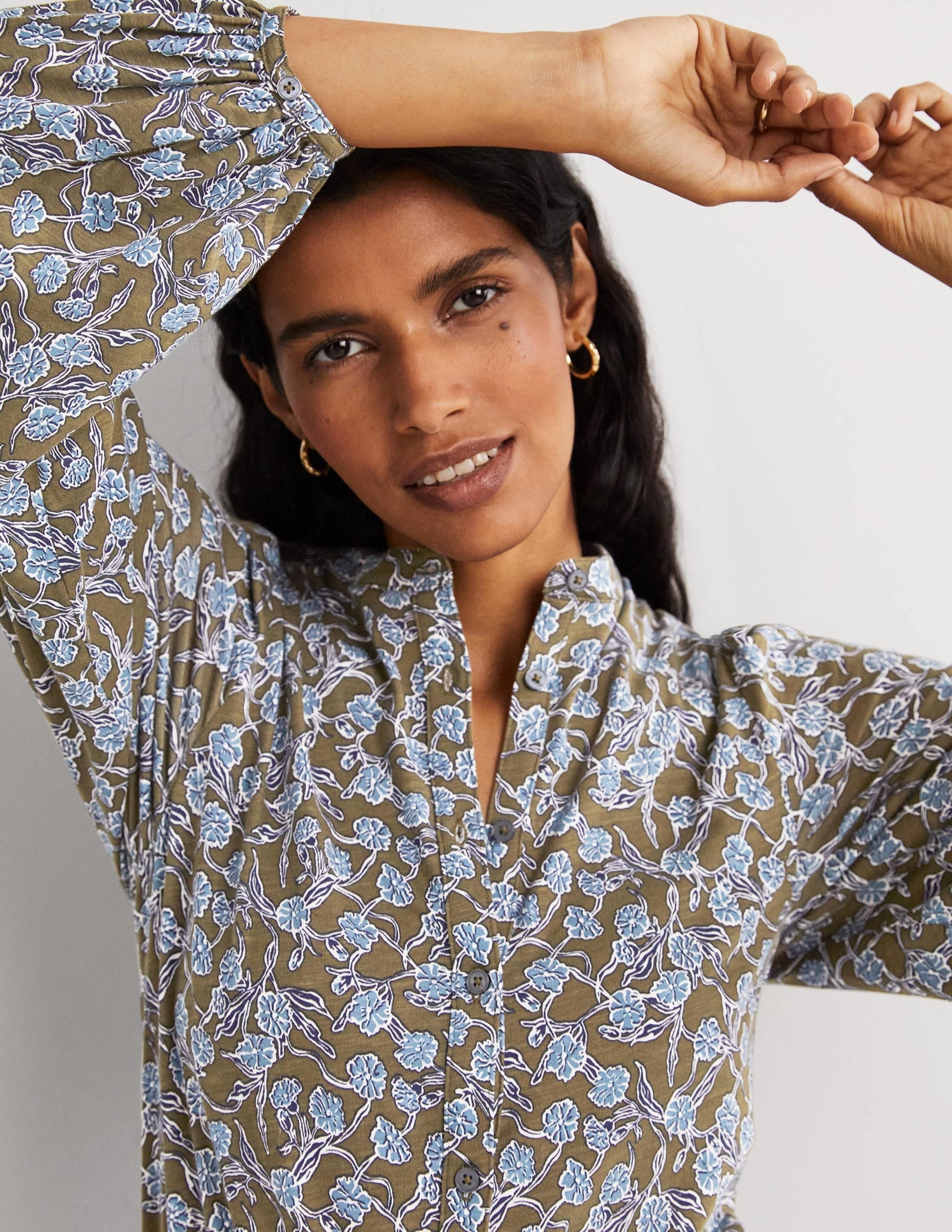 Deep Sleeve Jersey Shirt-Basil, Petal Vine-4