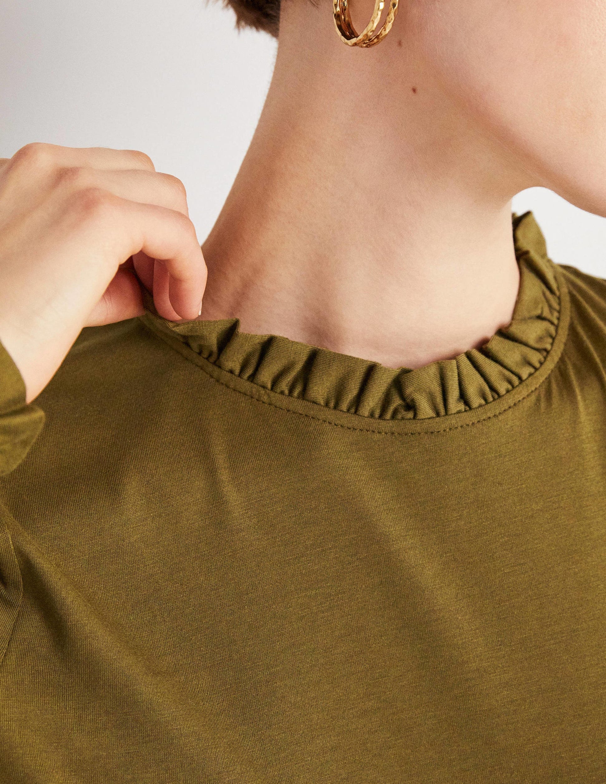 Supersoft Frill Detail Top-Basil-2