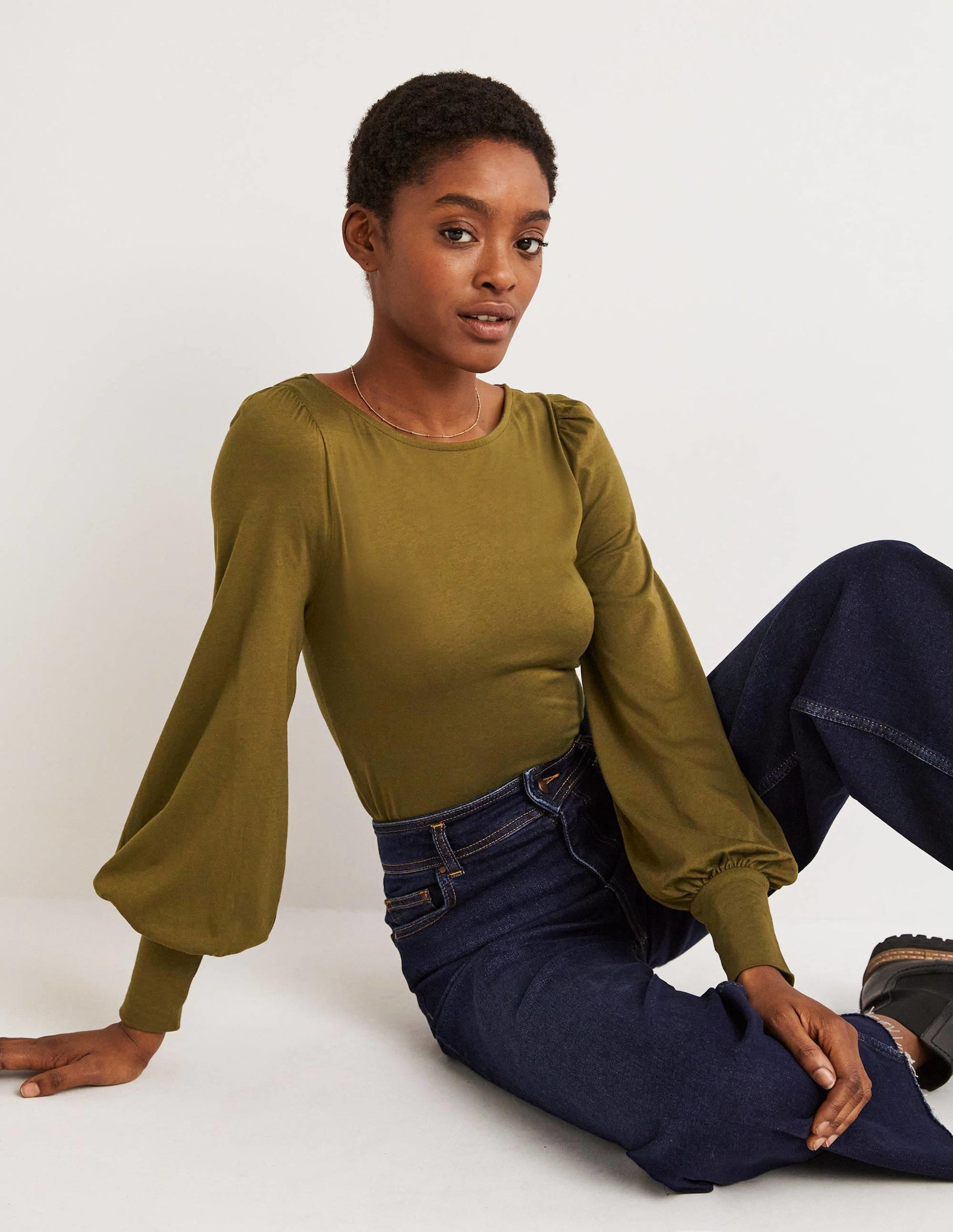 Supersoft Boat Neck Top-Basil-1