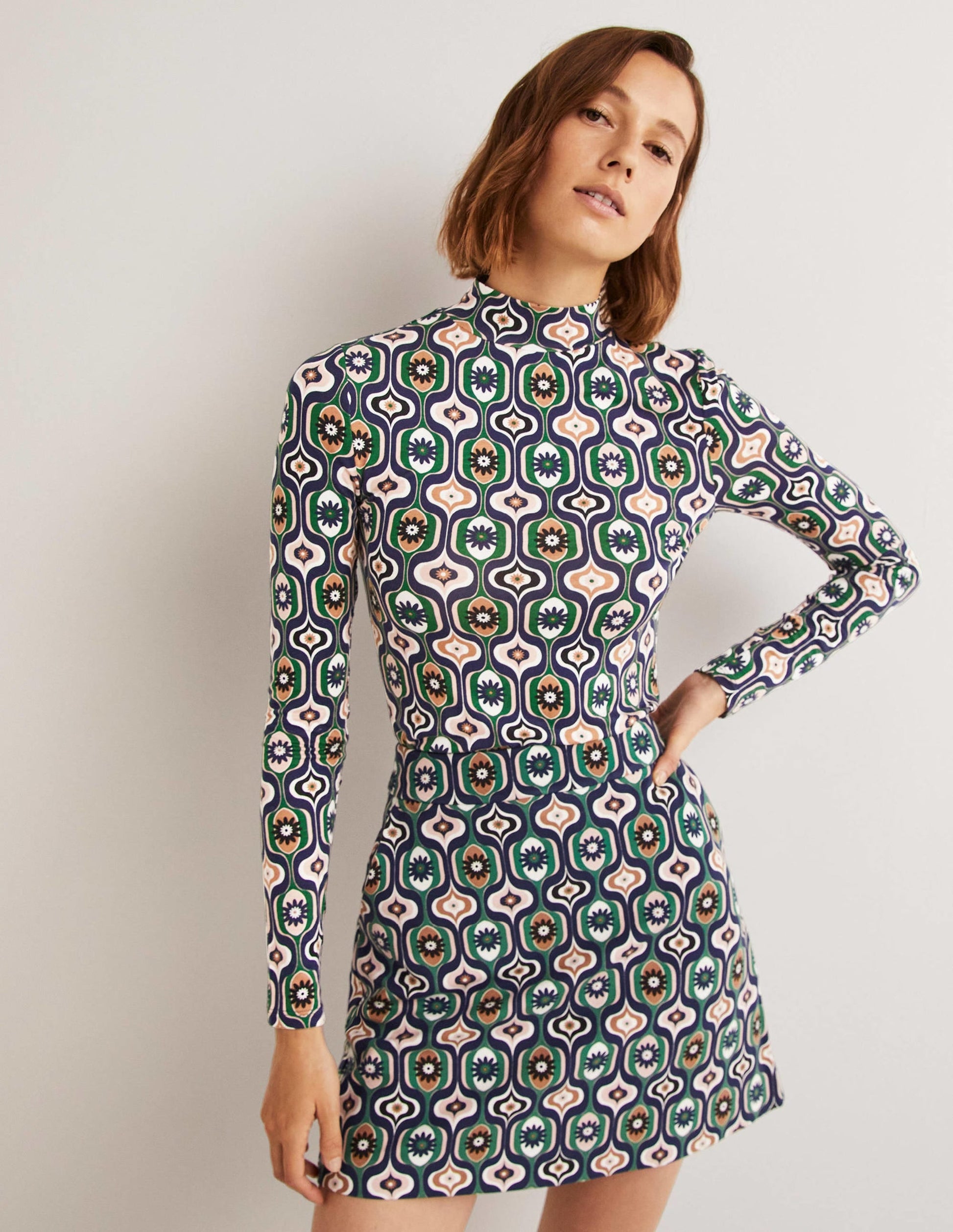 Jersey High Neck Top-Multi, Geo Swirl-1
