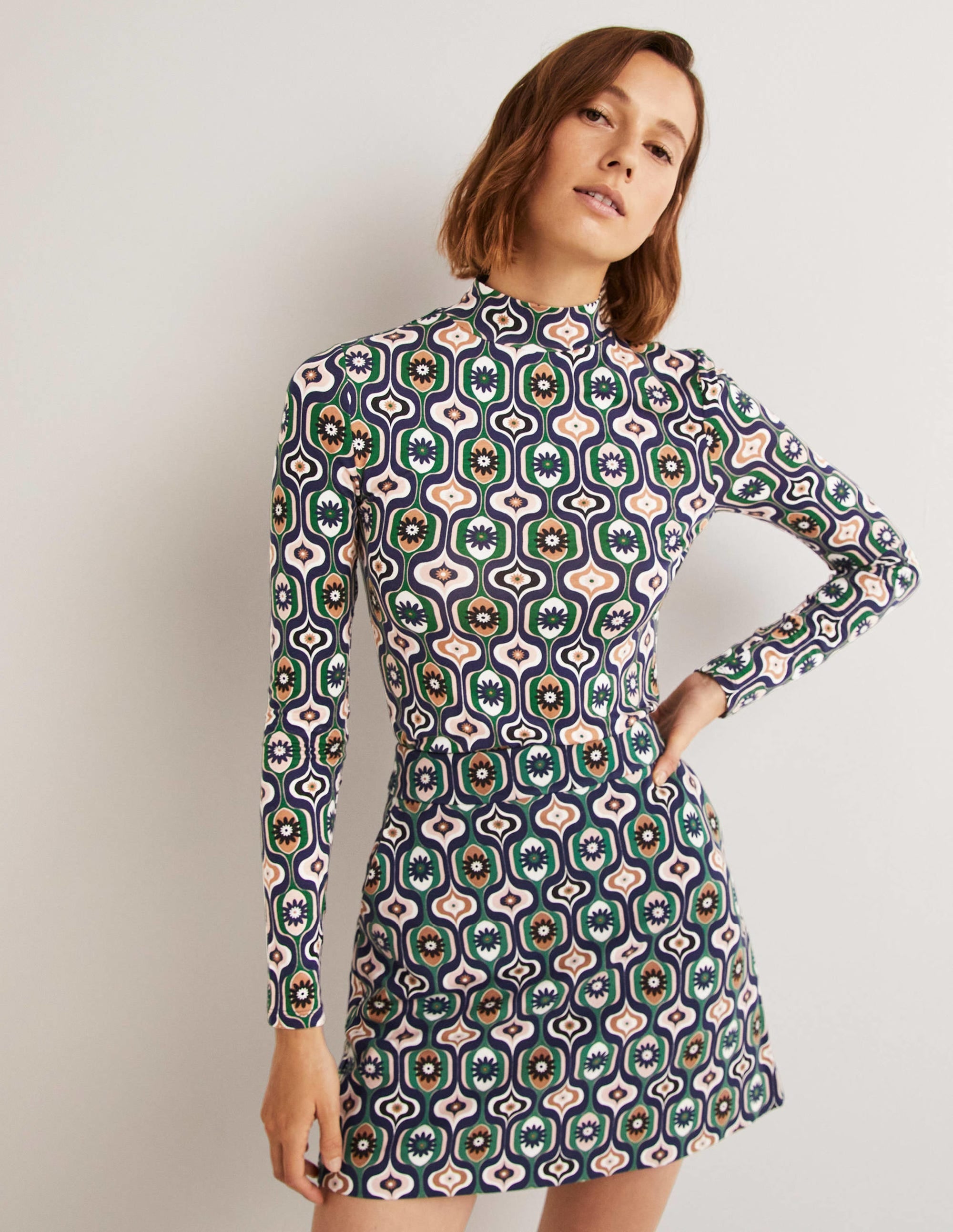 Jersey High Neck Top-Multi, Geo Swirl - Image 1