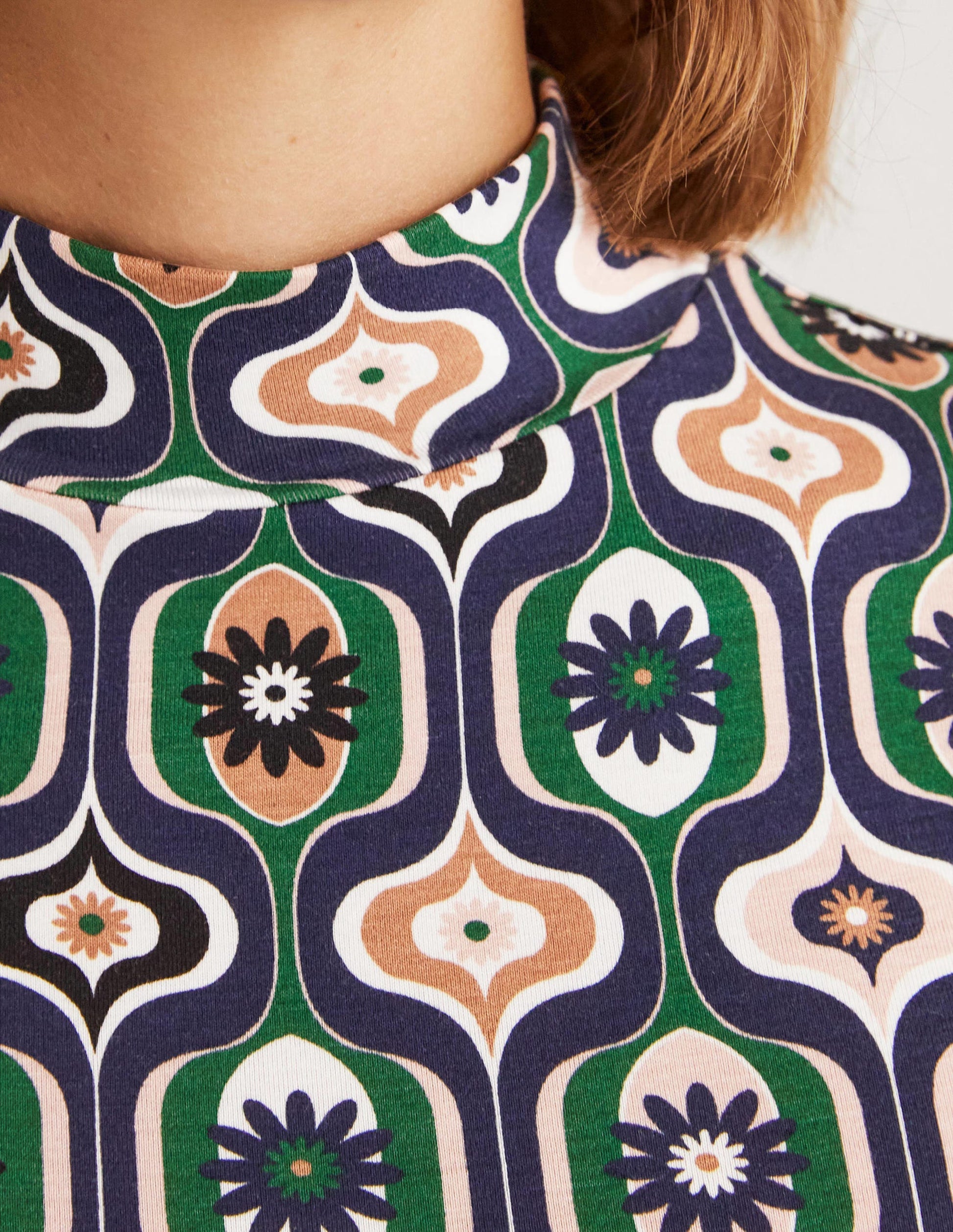 Jersey High Neck Top-Multi, Geo Swirl-3