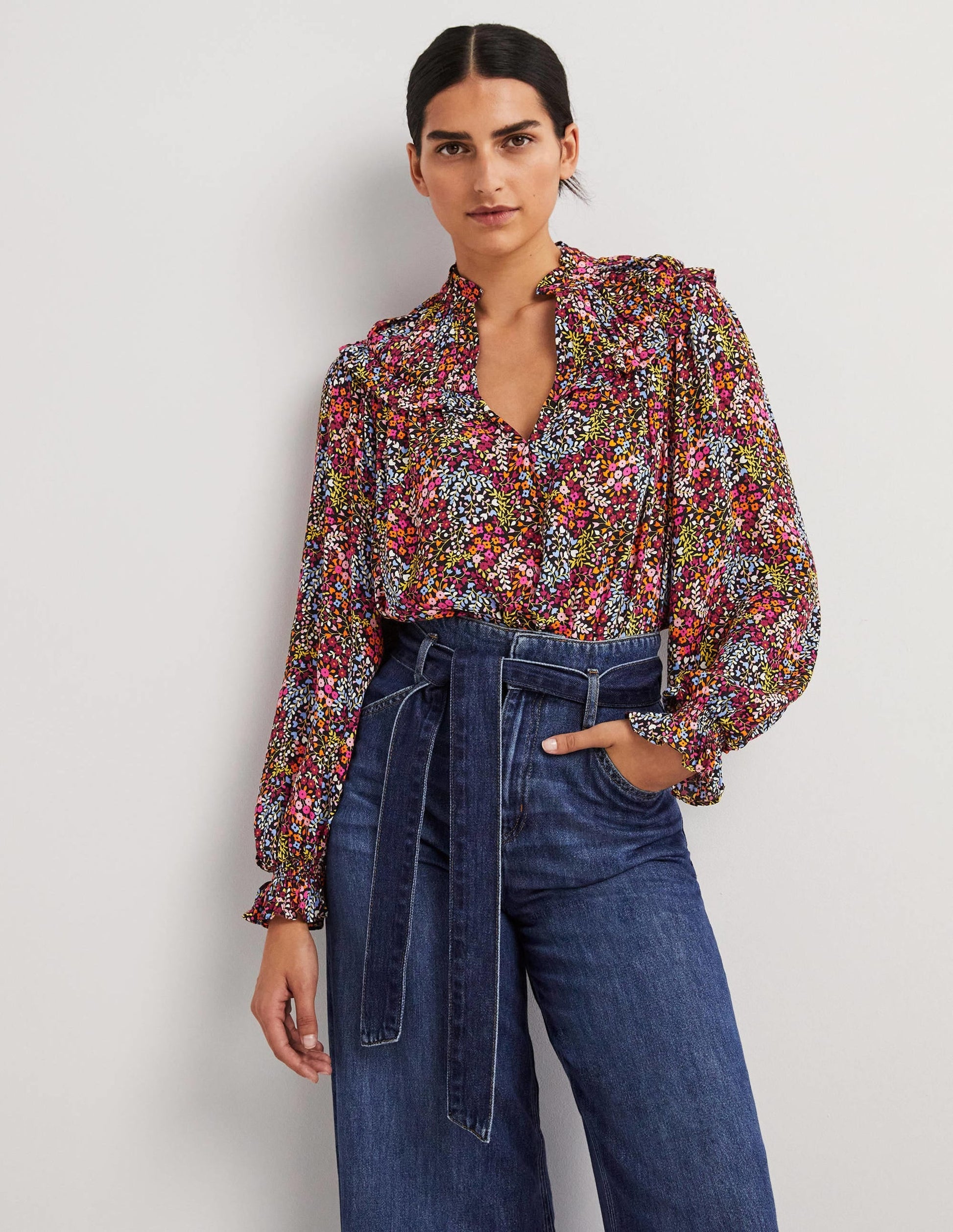 Ruffle Collar Statement Top-Multi, Ditsy Garden-1