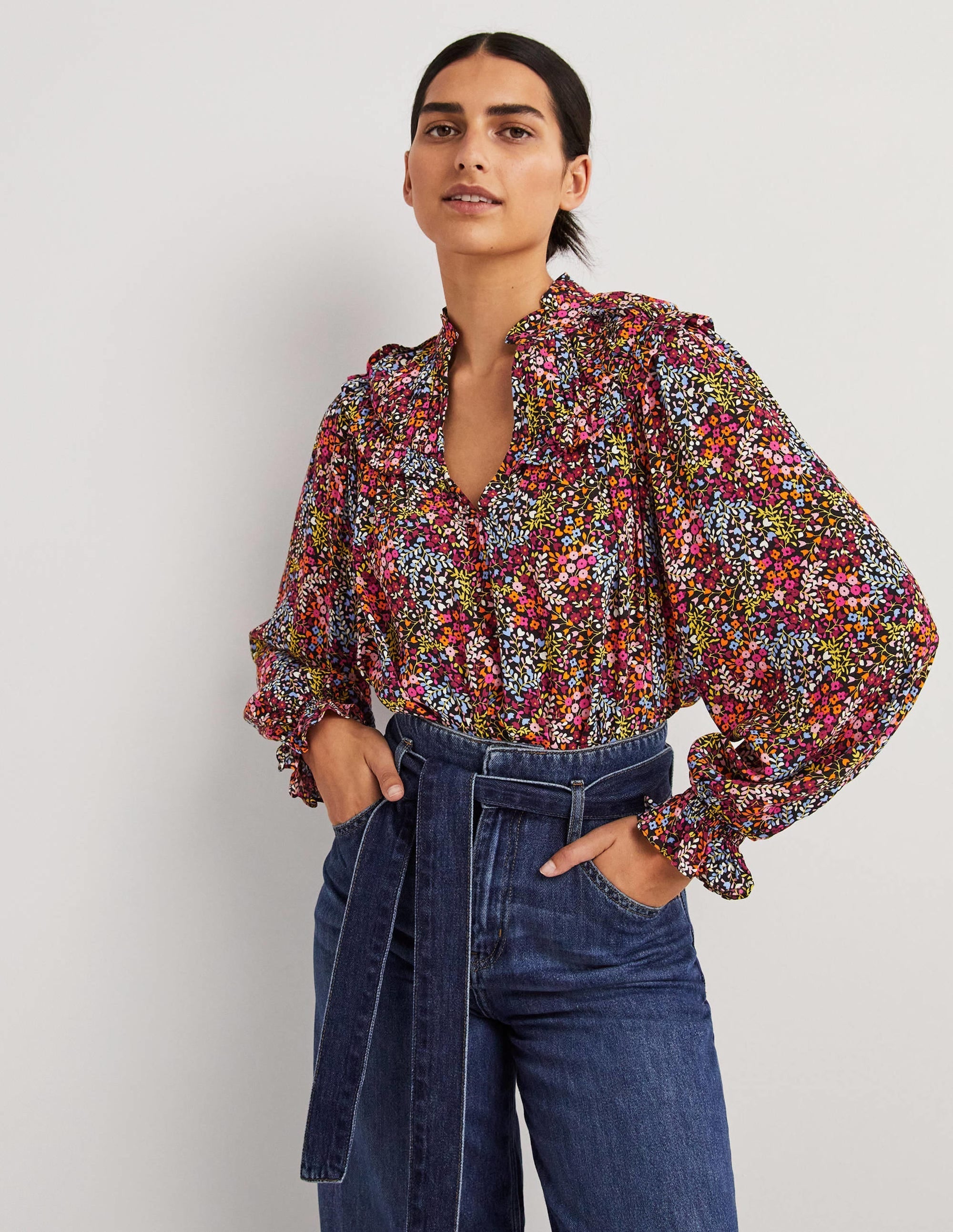 Ruffle Collar Statement Top-Multi, Ditsy Garden - Image 4