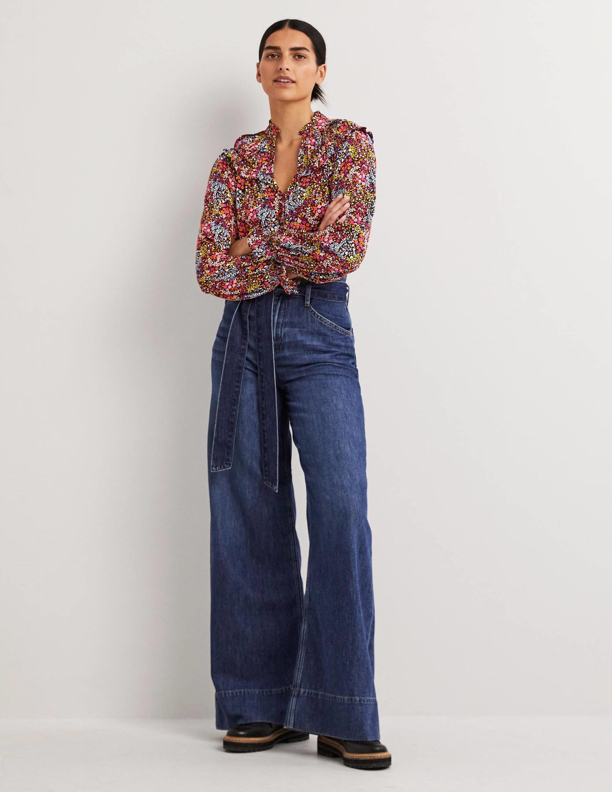 Ruffle Collar Statement Top-Multi, Ditsy Garden-5