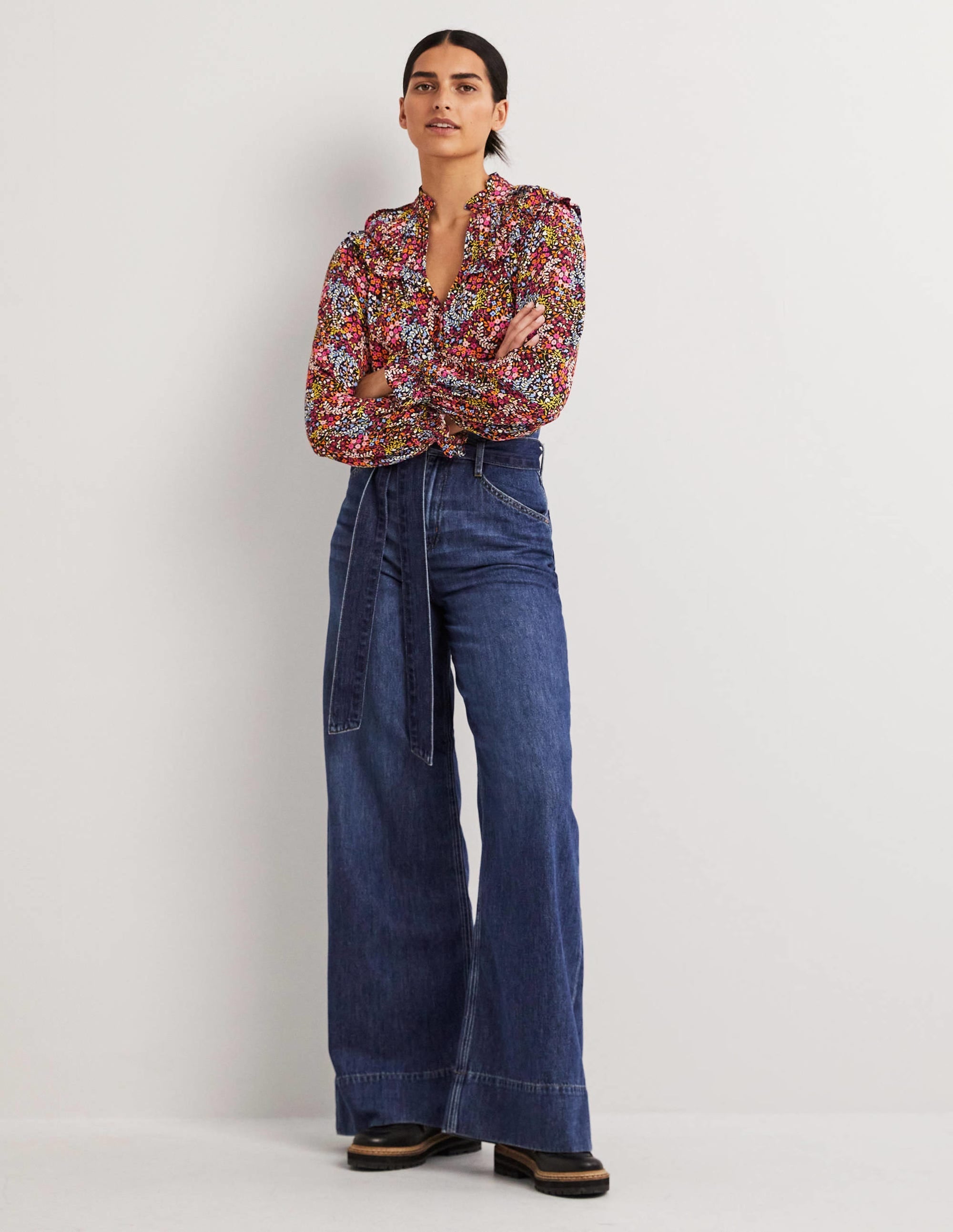 Ruffle Collar Statement Top-Multi, Ditsy Garden - Image 5