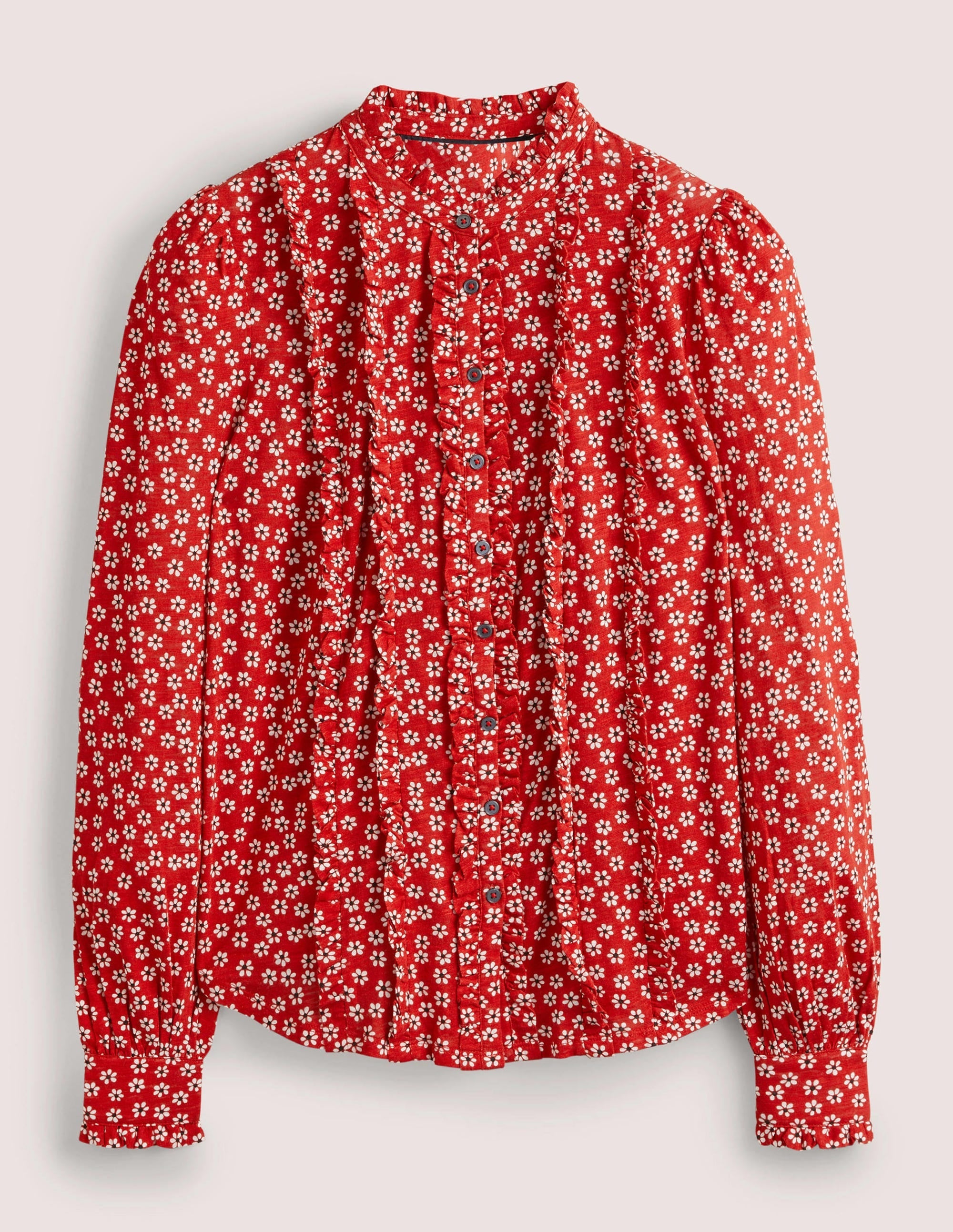 Ruffle Jersey Shirt-Poinsettia, Daises - Image 5