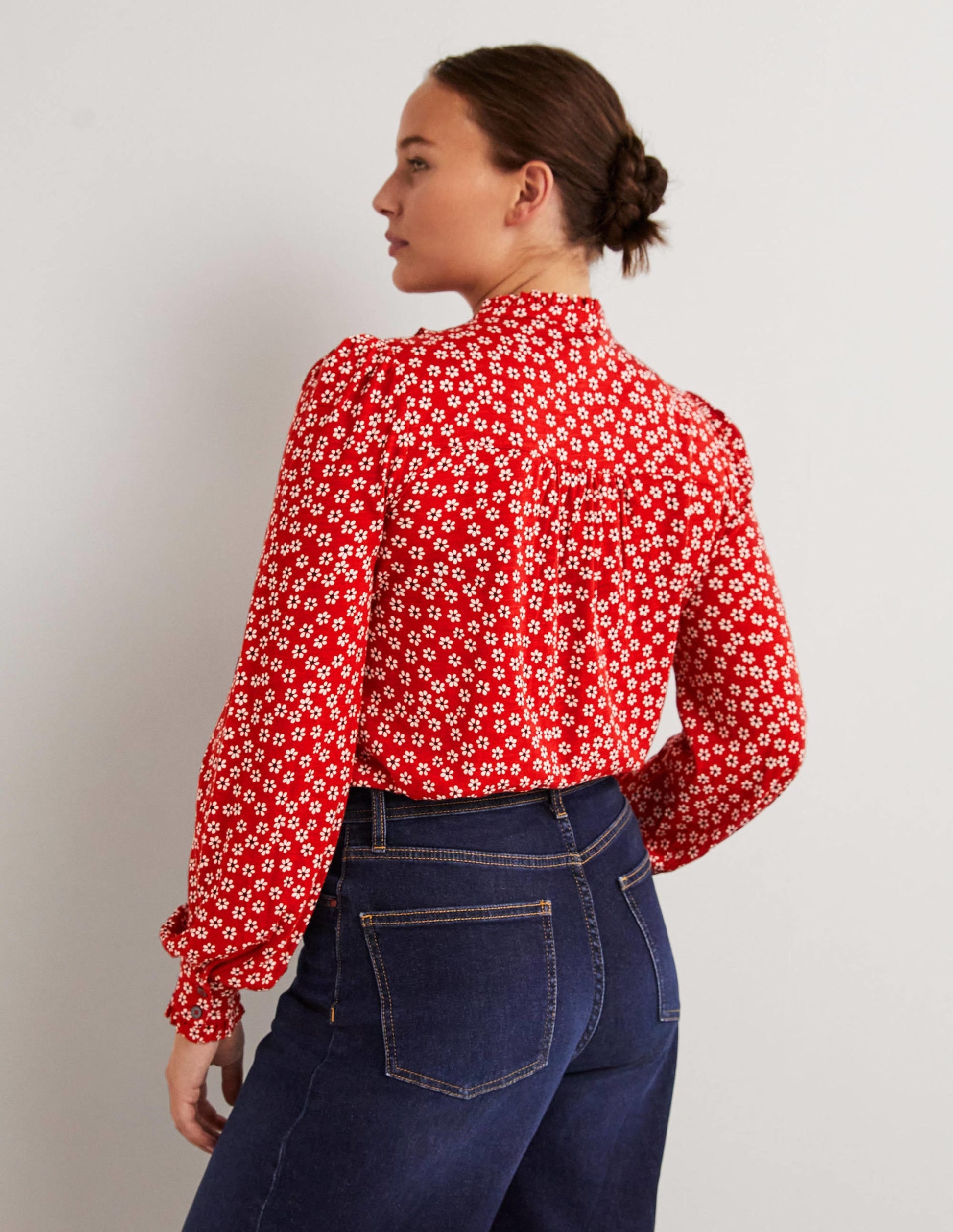 Ruffle Jersey Shirt-Poinsettia, Daises-3