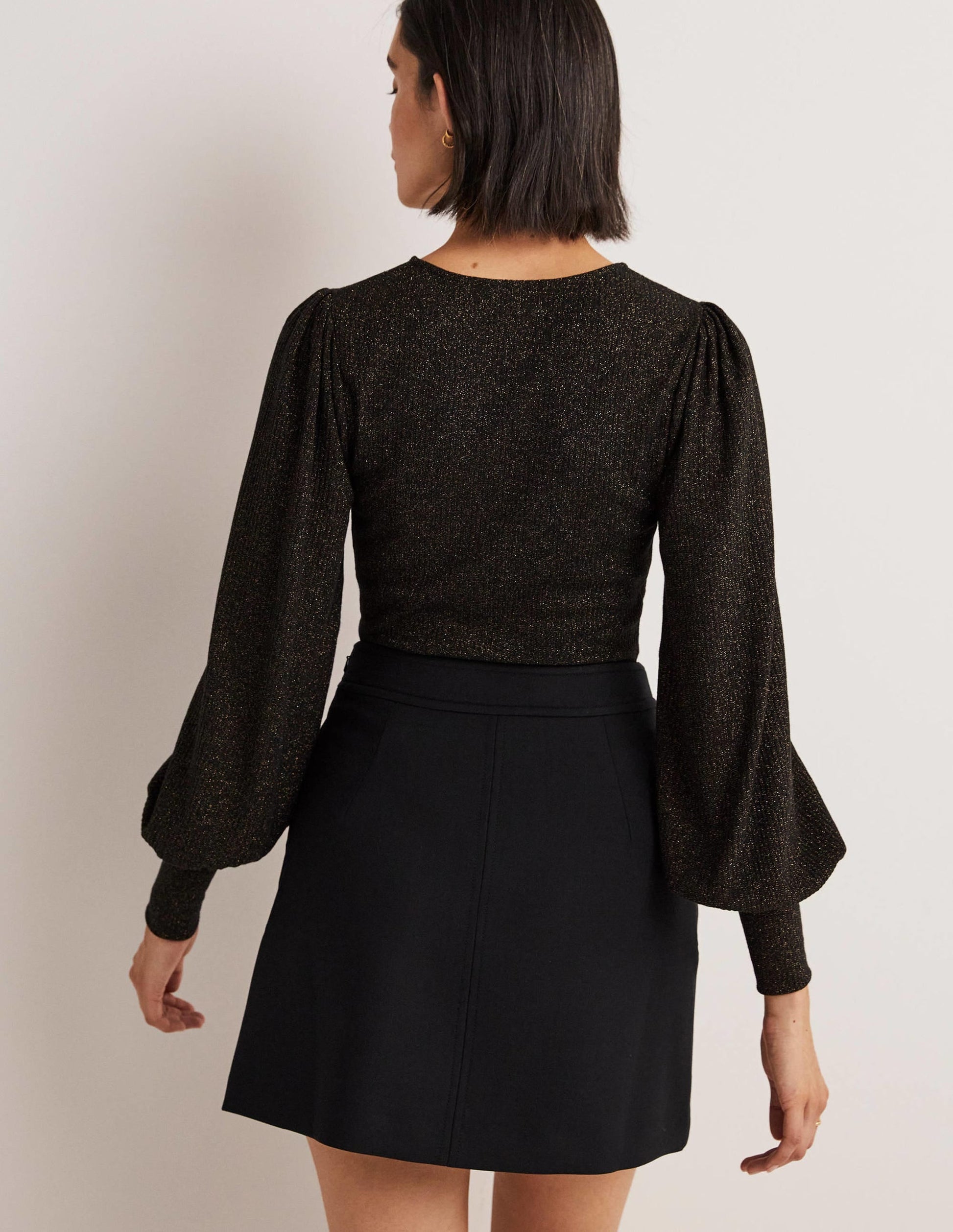 Metallic Blouson Sleeve Top-Black/Gold Sparkle-3
