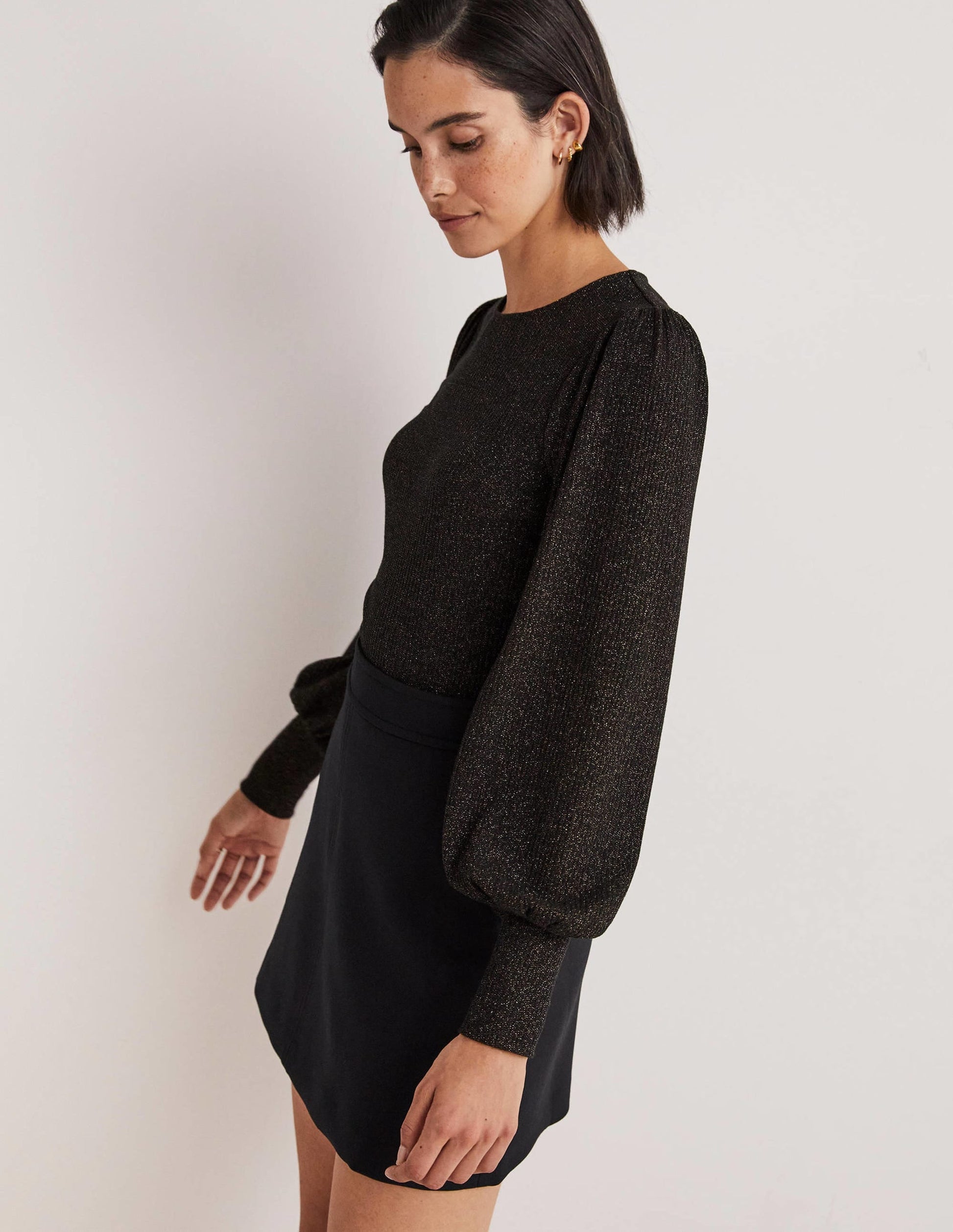 Metallic Blouson Sleeve Top-Black/Gold Sparkle-5