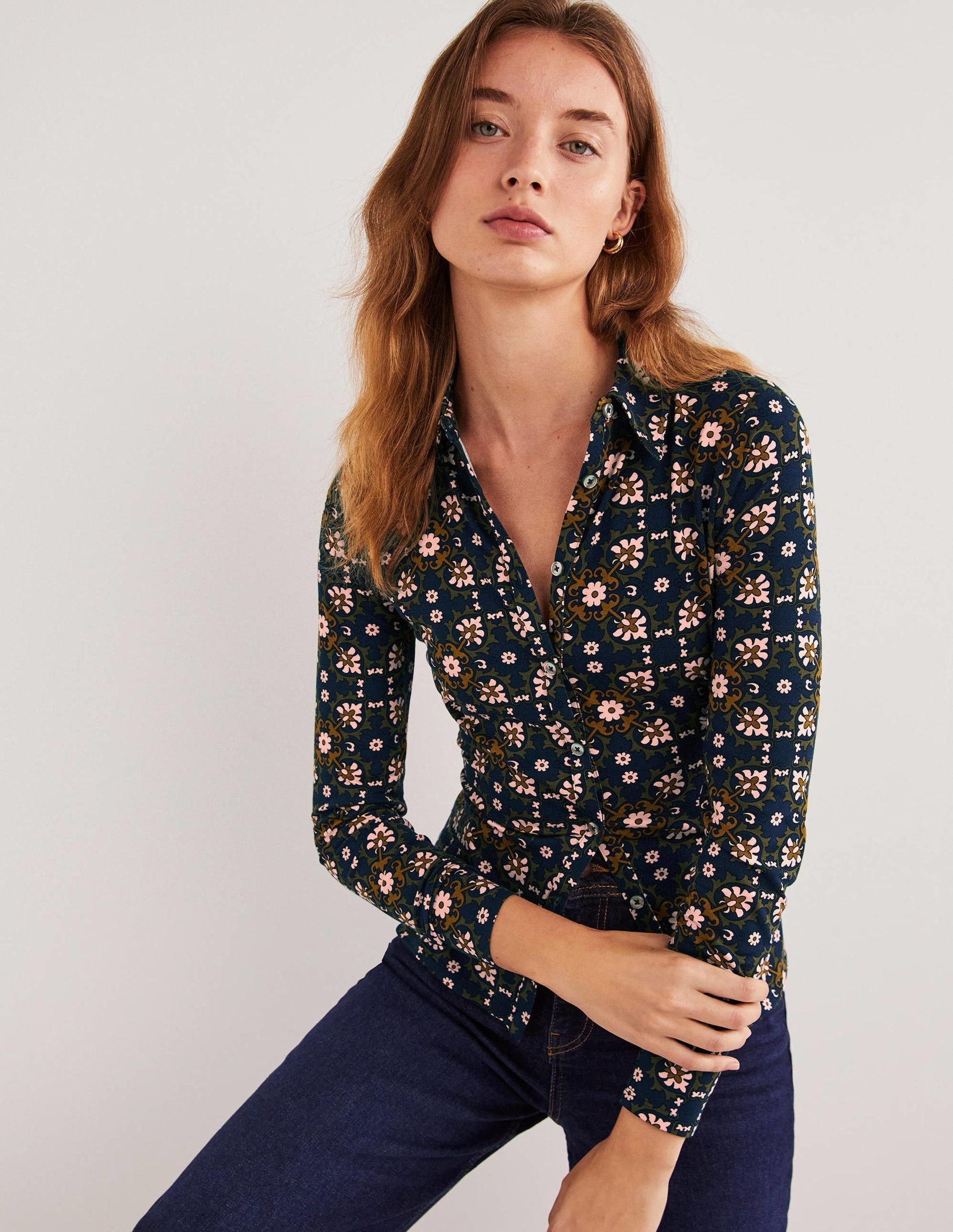 Fitted Jersey Shirt-Basil Bloom Tile-1