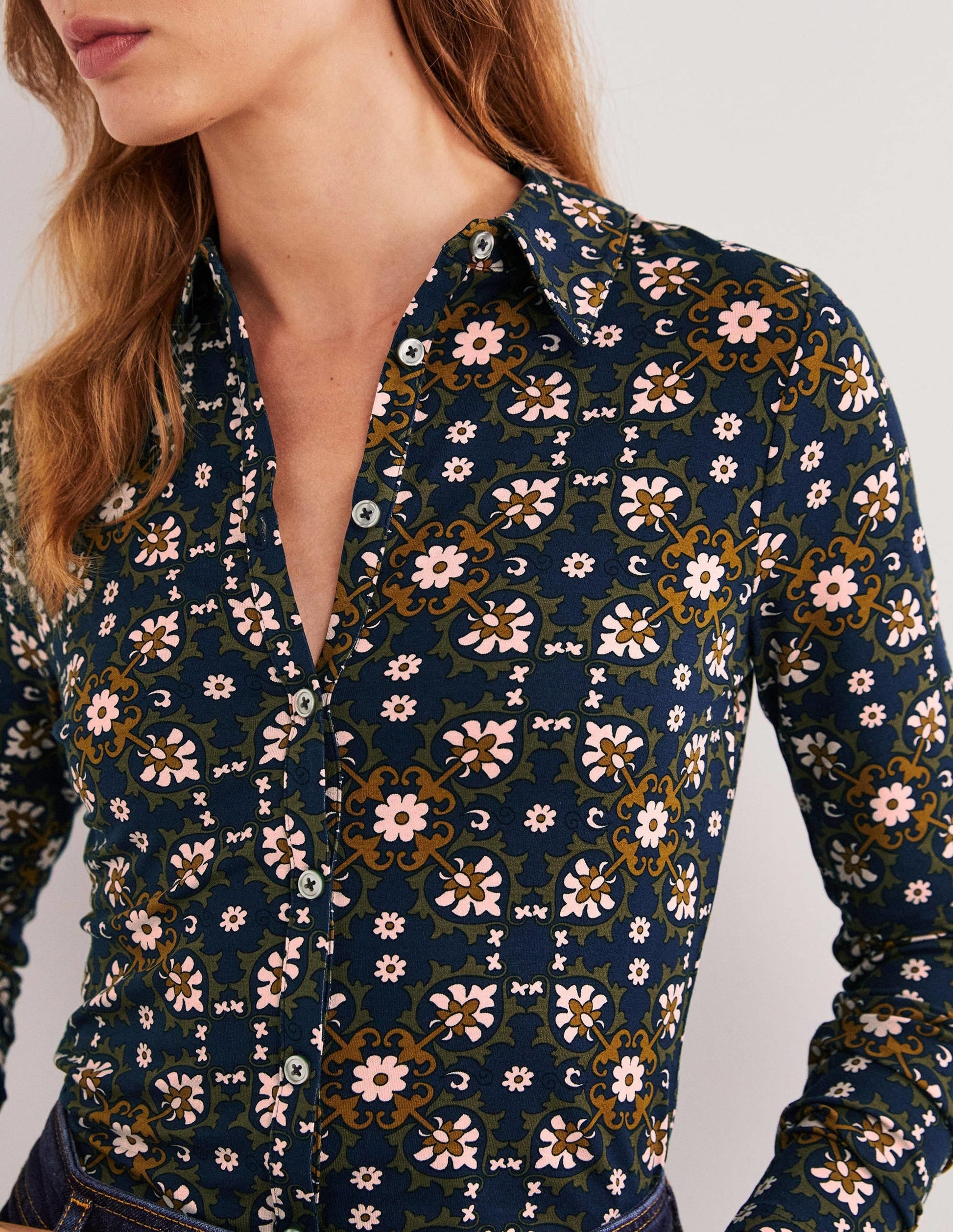 Fitted Jersey Shirt-Basil Bloom Tile-2