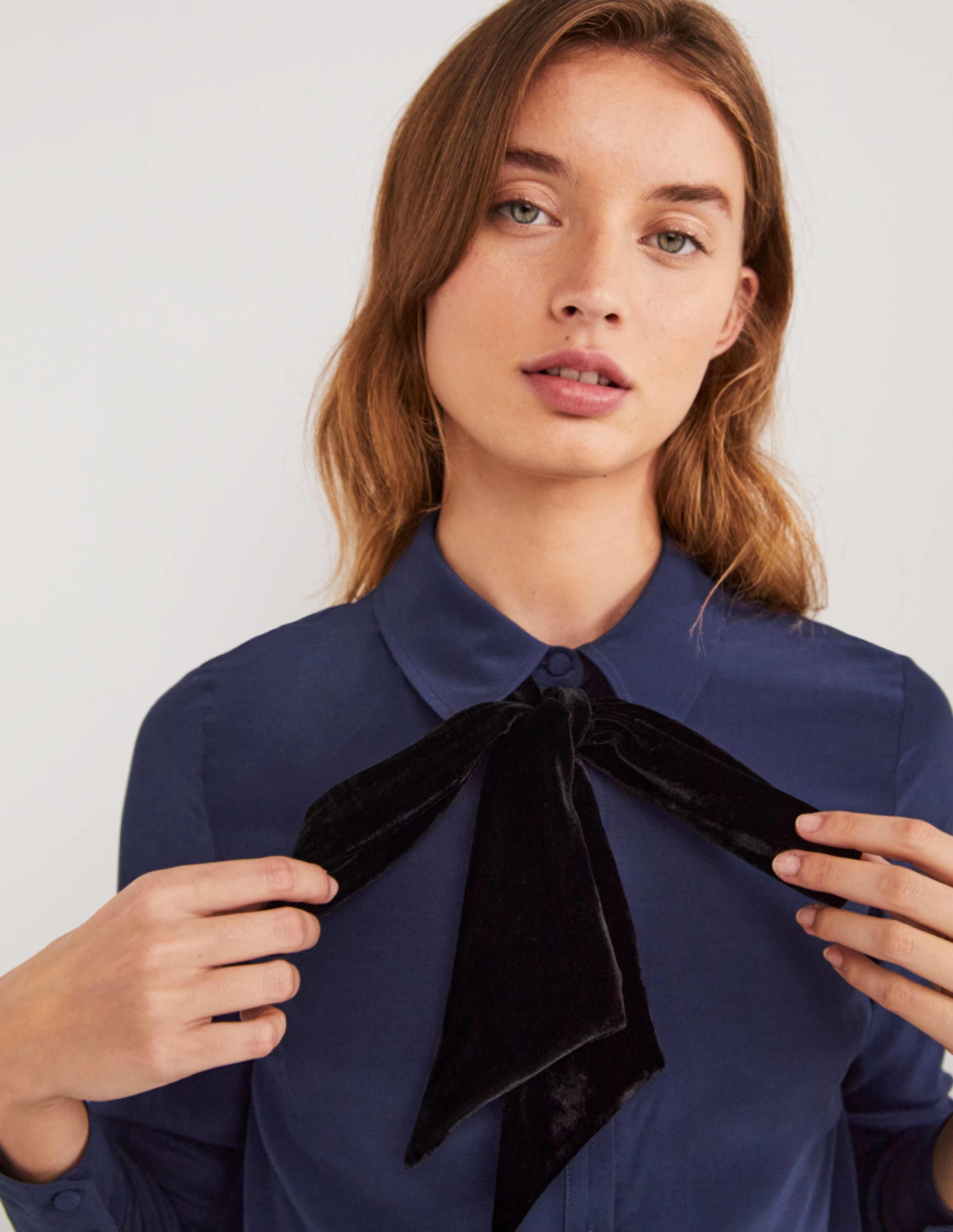 Bow Detail Classic Shirt-Navy - Image 2