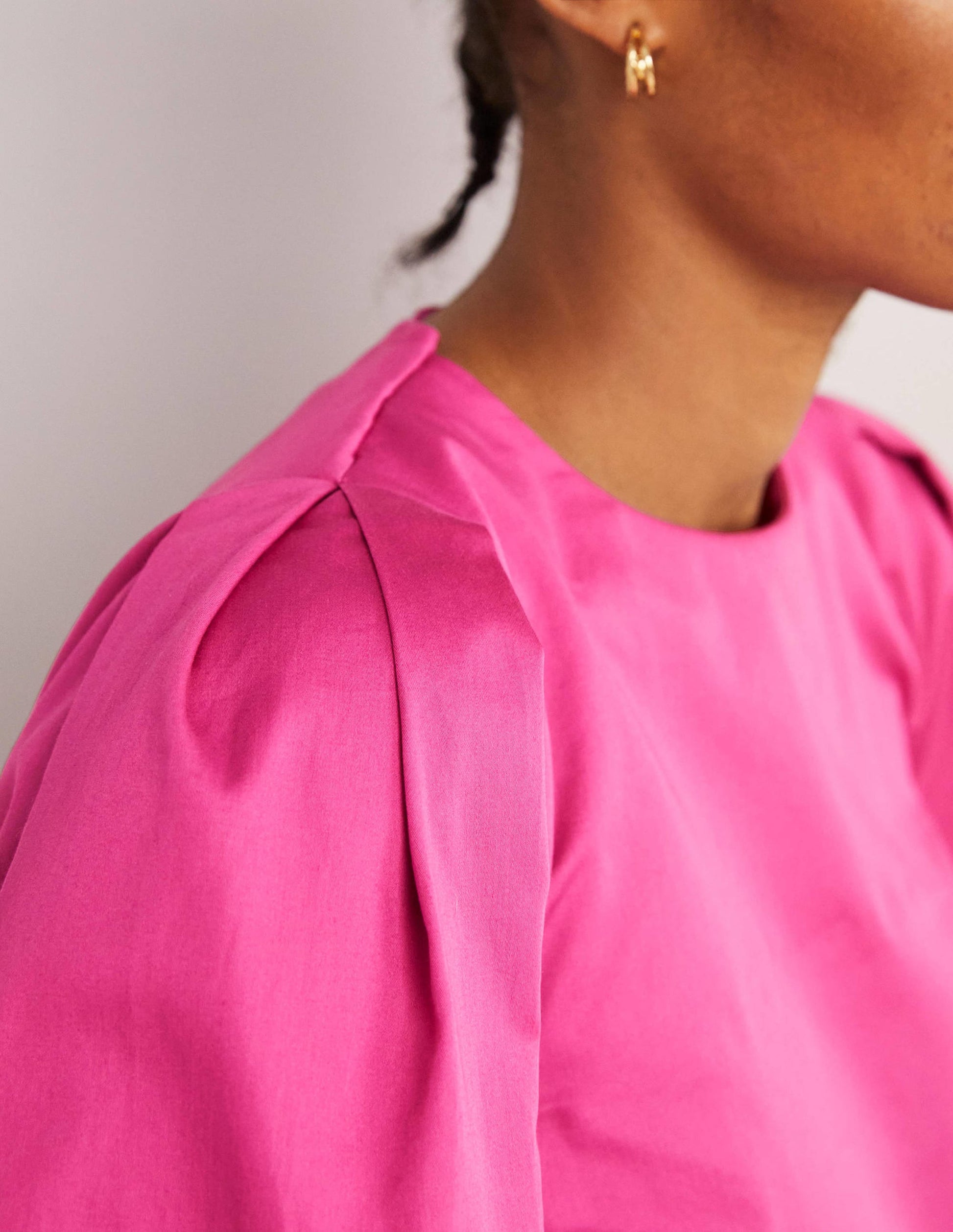 Puff Sleeve Cotton Top-Wild Watermelon Pink-2