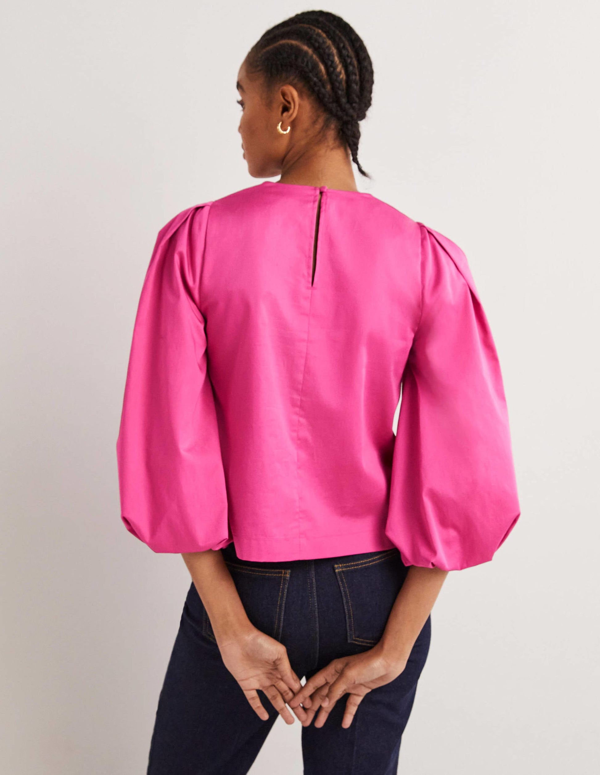 Puff Sleeve Cotton Top-Wild Watermelon Pink-3