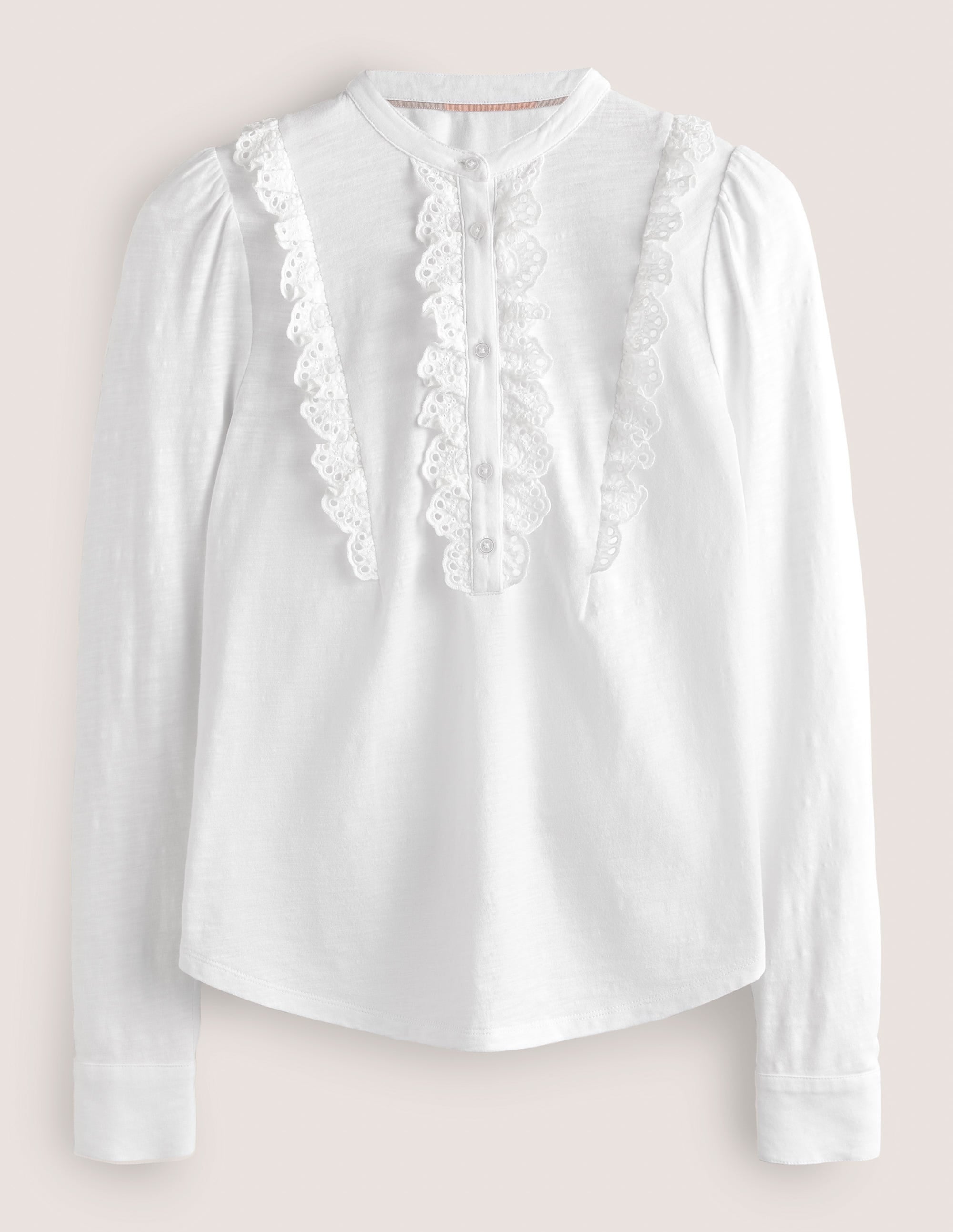 Broderie Ruffle Jersey Top-White - Image 6