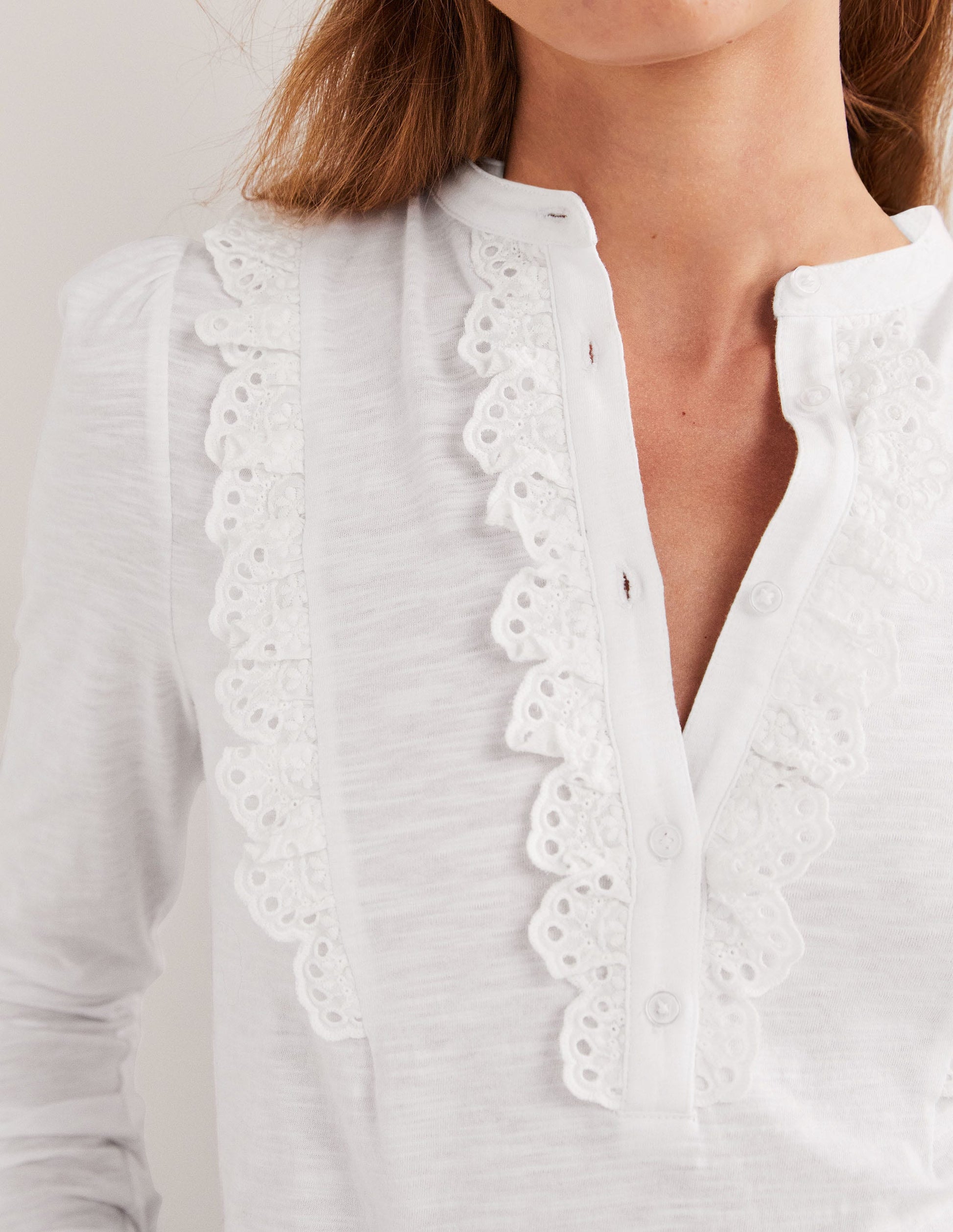 Broderie Ruffle Jersey Top-White-2