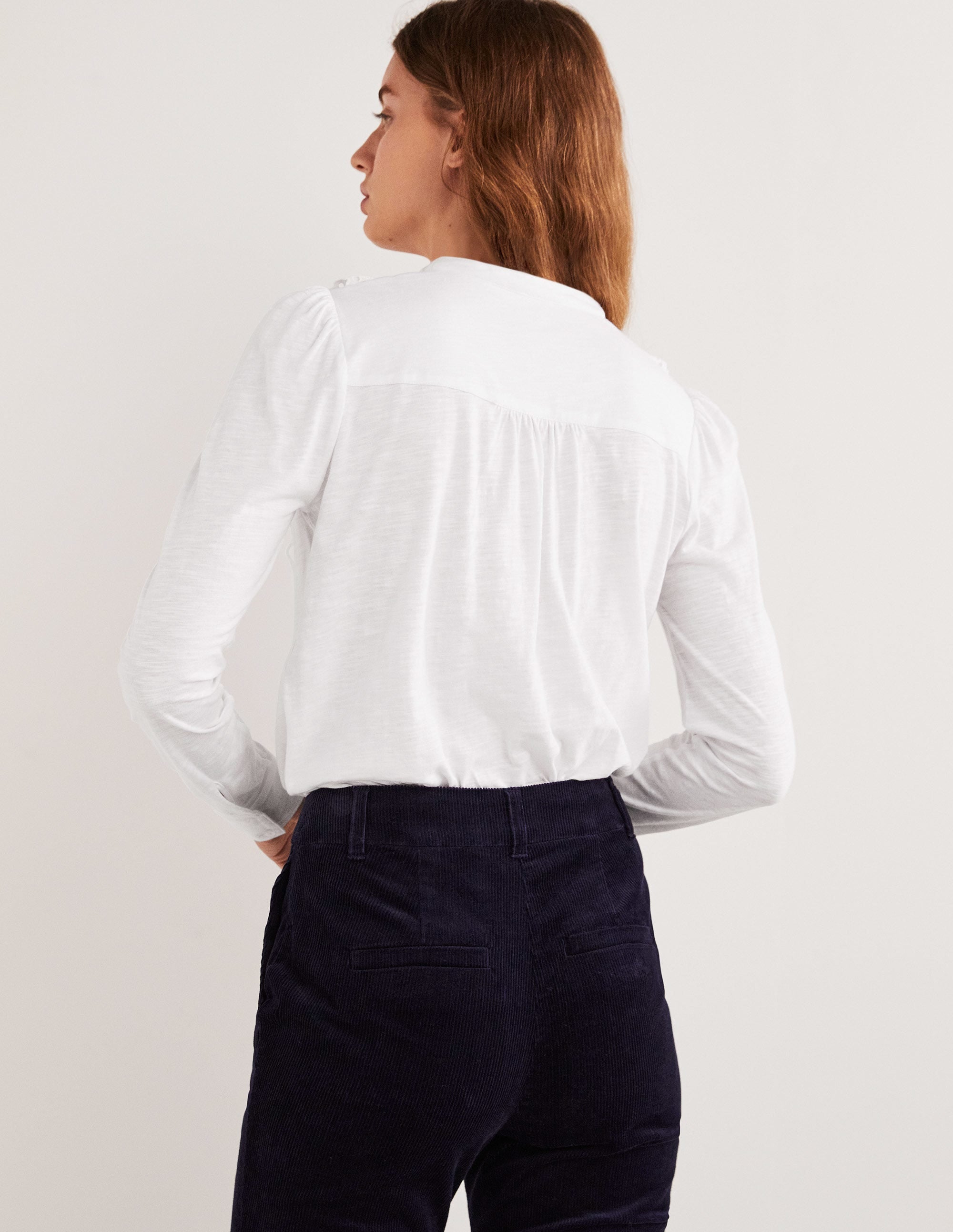 Broderie Ruffle Jersey Top-White - Image 3