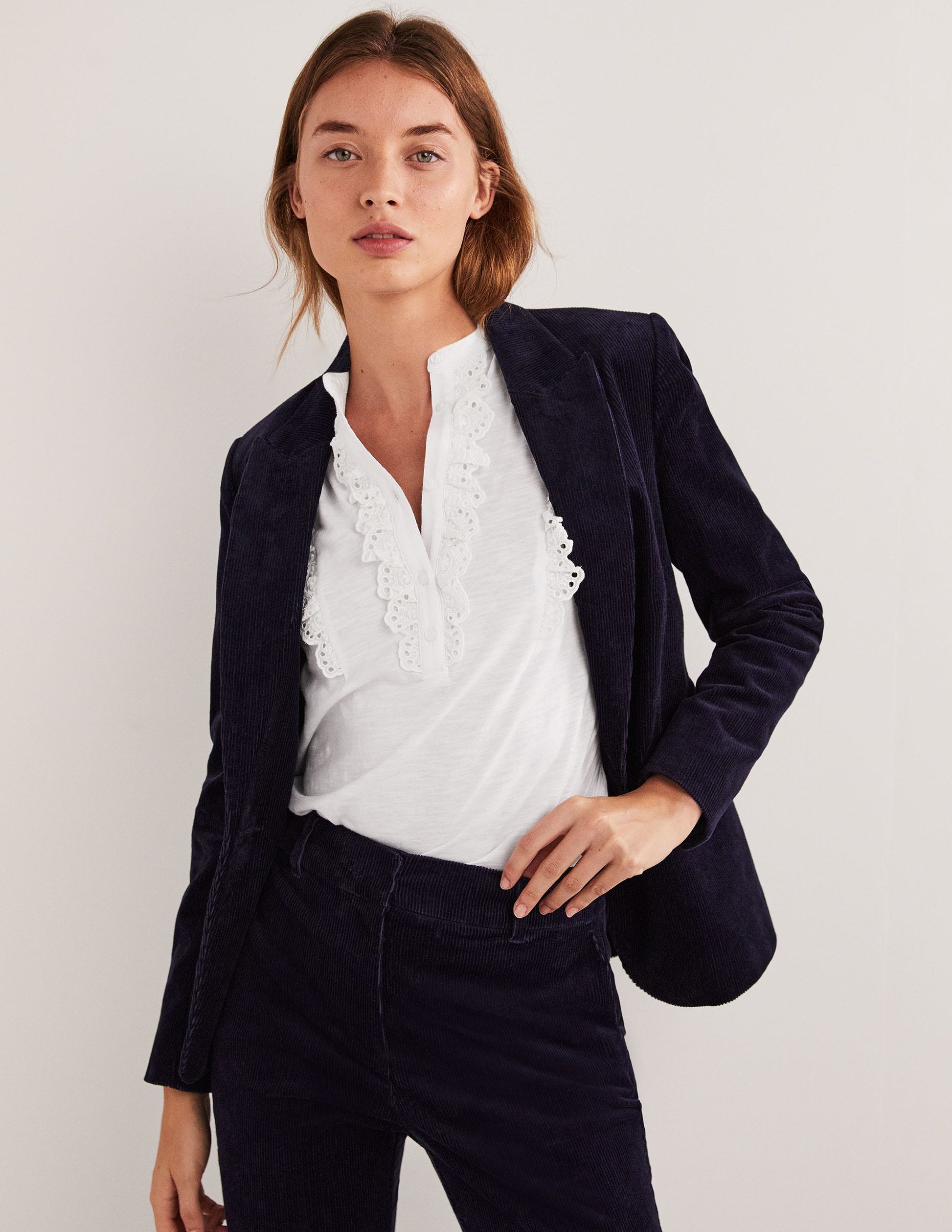 Broderie Ruffle Jersey Top-White-5