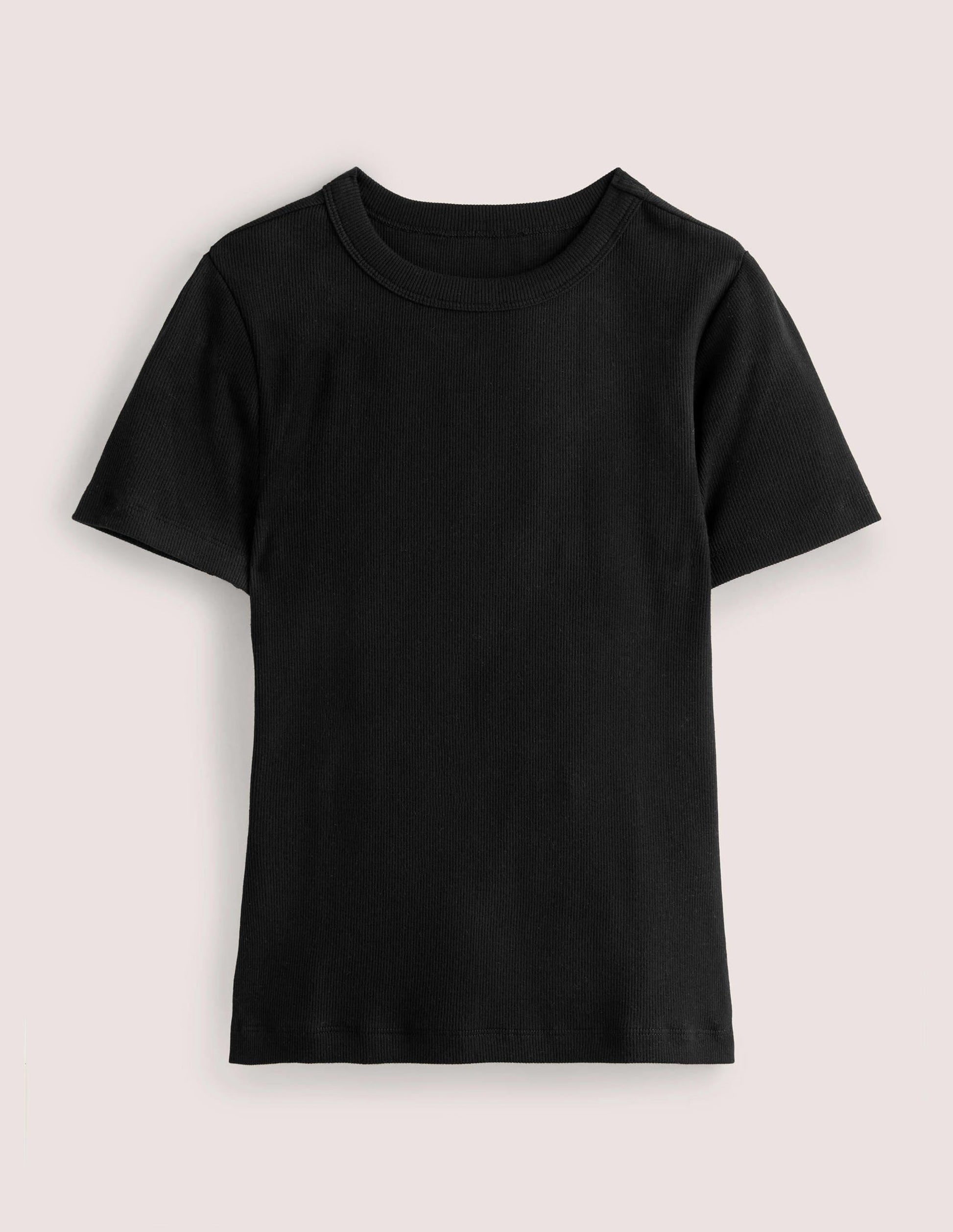Ribbed Crew Neck T-shirt-Black-5