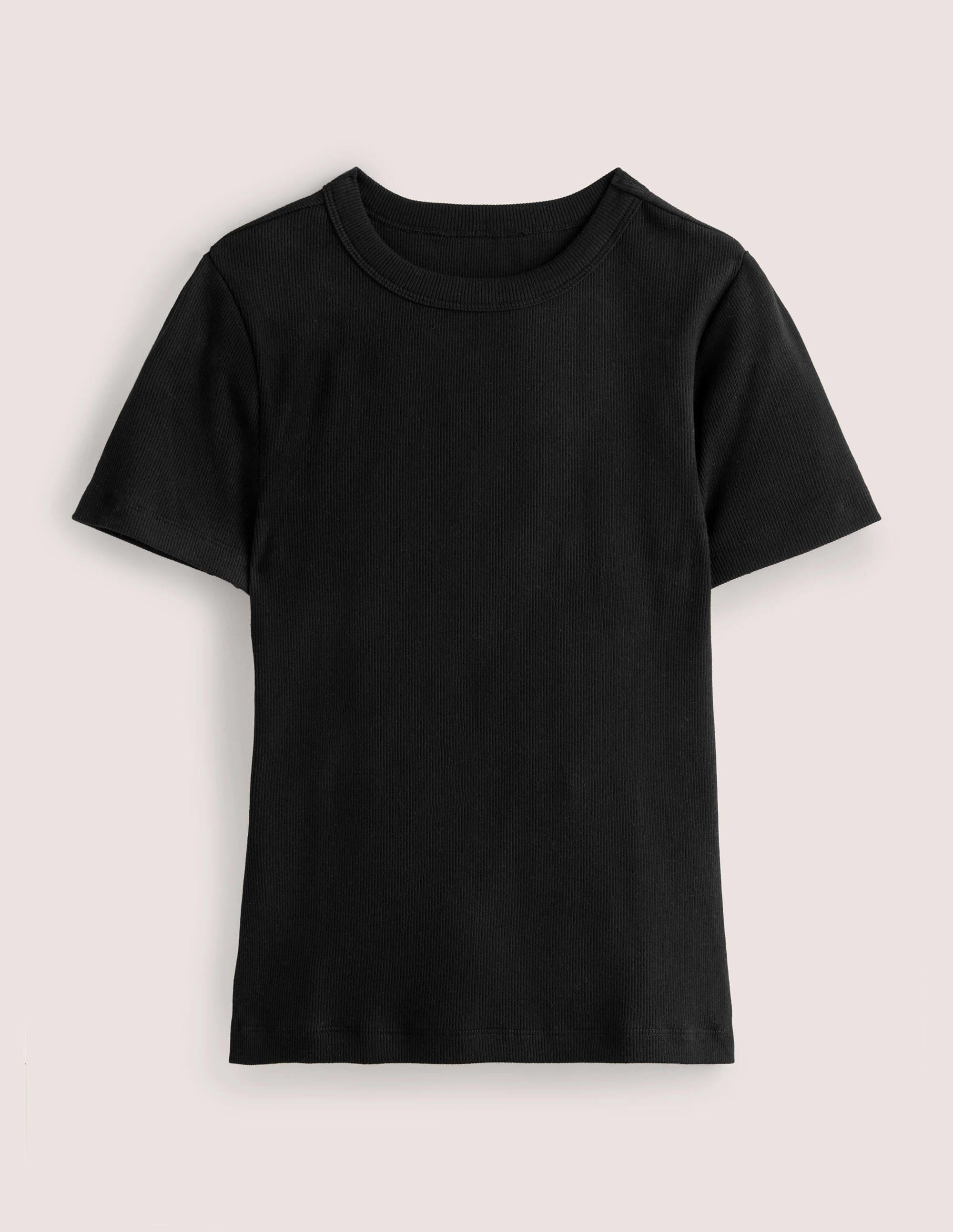 Ribbed Crew Neck T-shirt-Black - Image 5