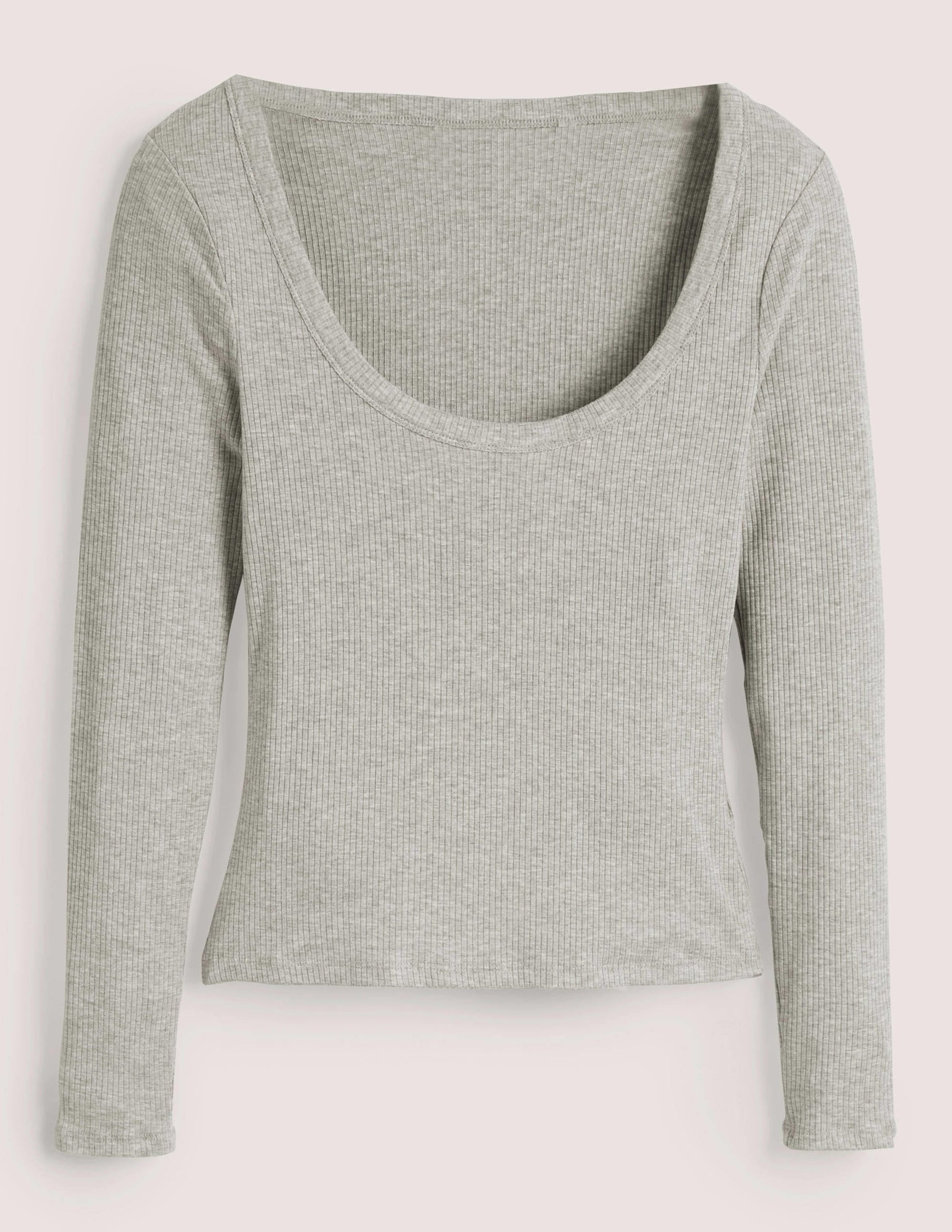 Soft Ribbed Scoop Neck Top-Grey Marl-5