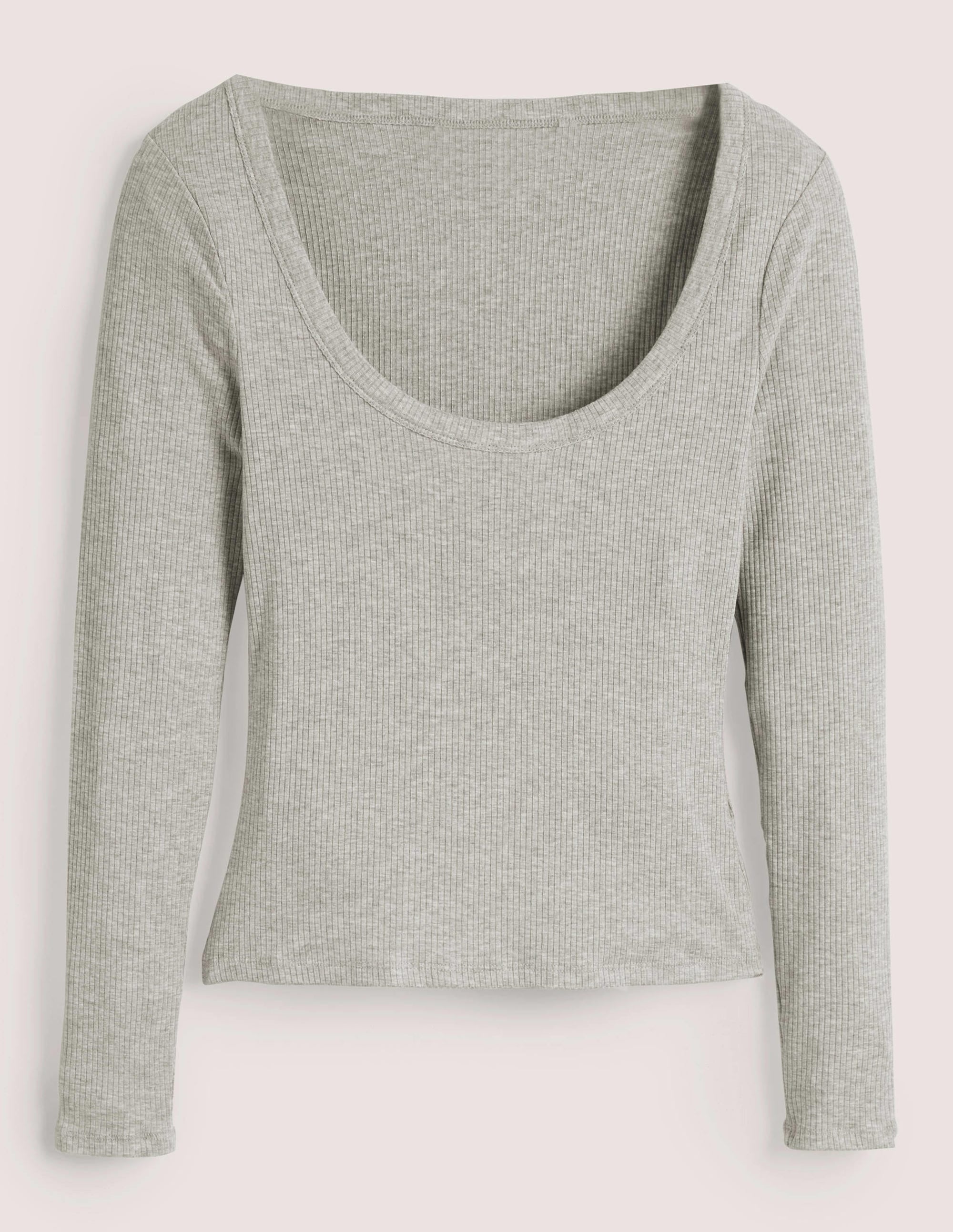 Soft Ribbed Scoop Neck Top-Grey Marl - Image 5