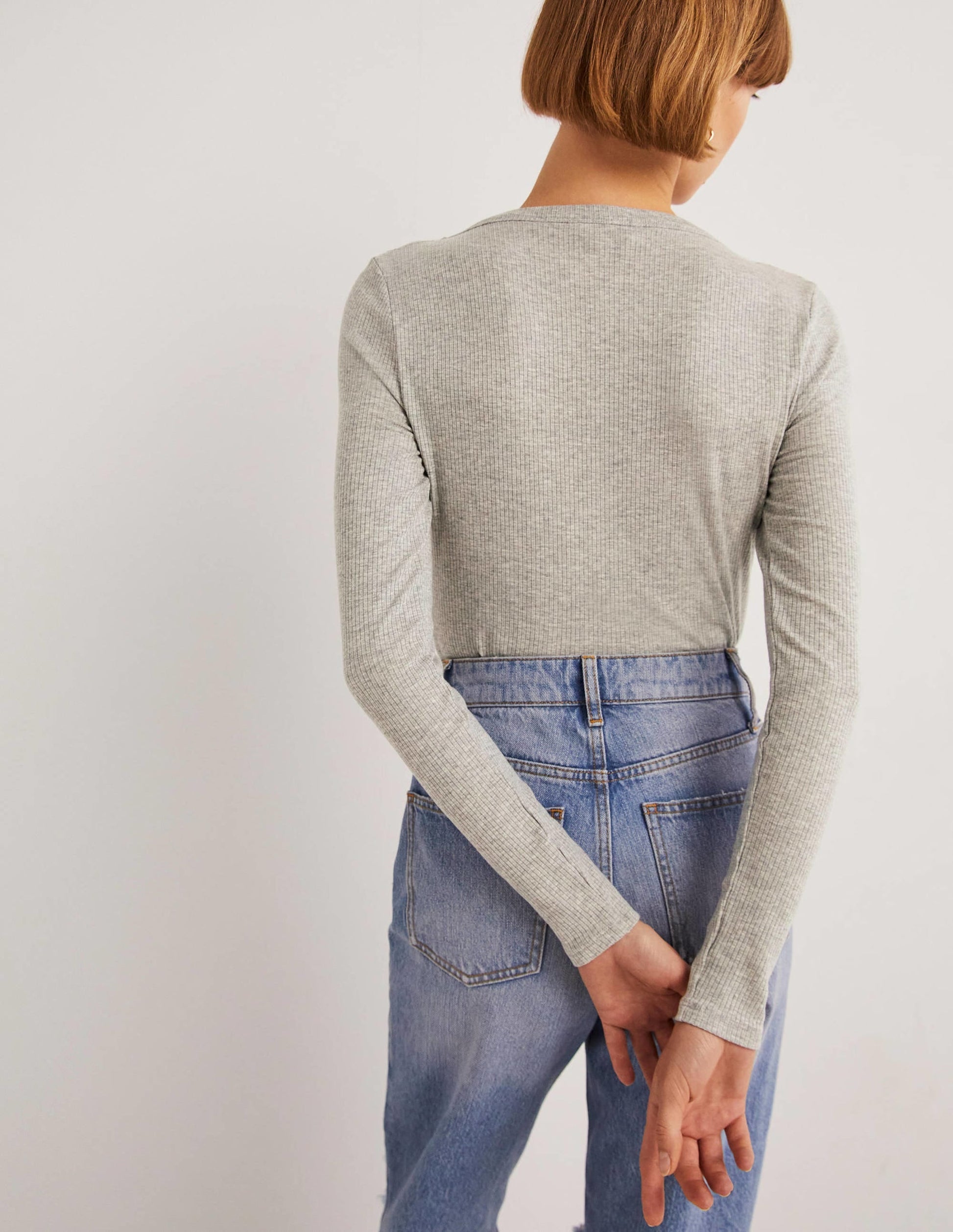 Soft Ribbed Scoop Neck Top-Grey Marl-3