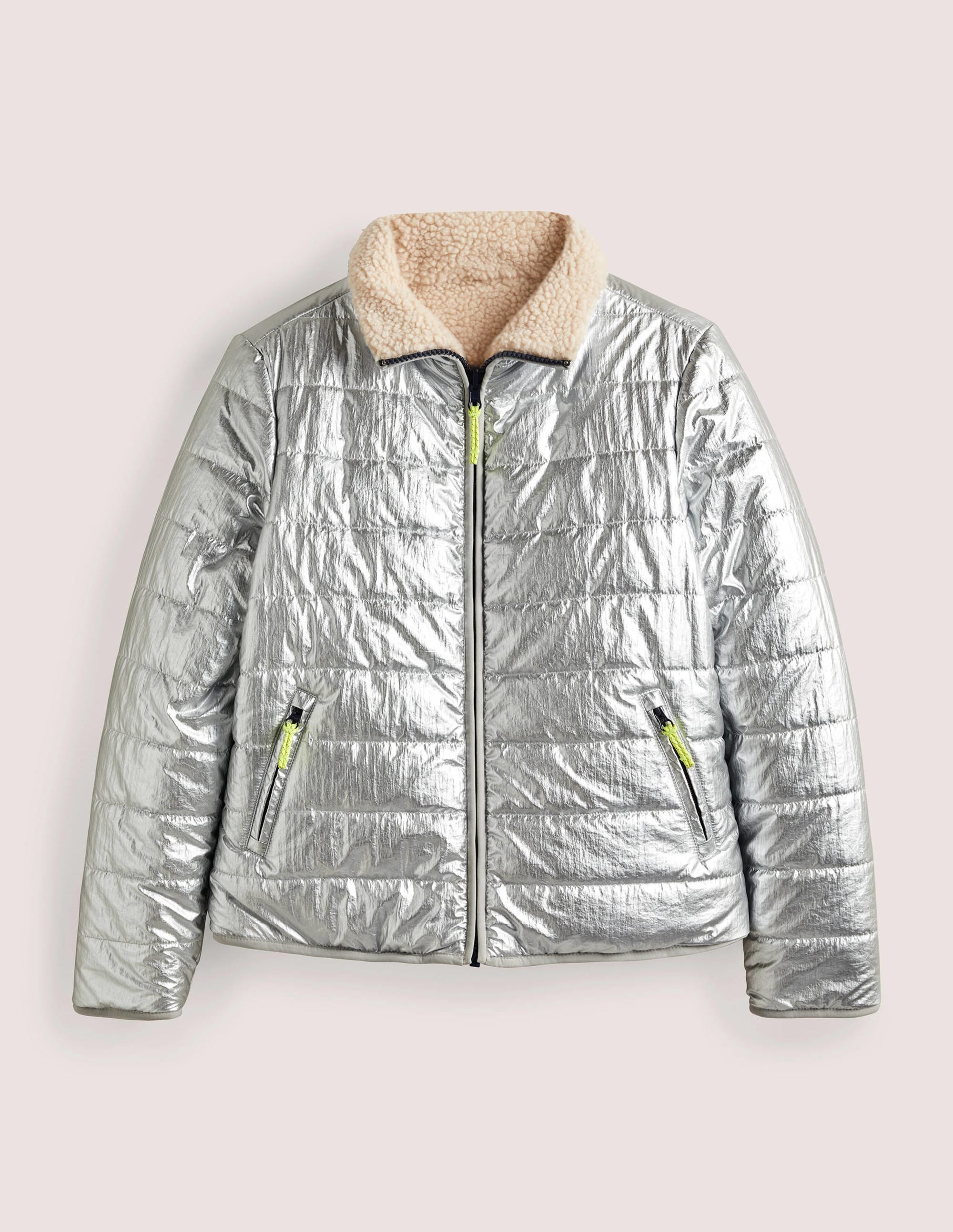 Reversible Borg Puffer Jacket-Silver Metallic - Image 7