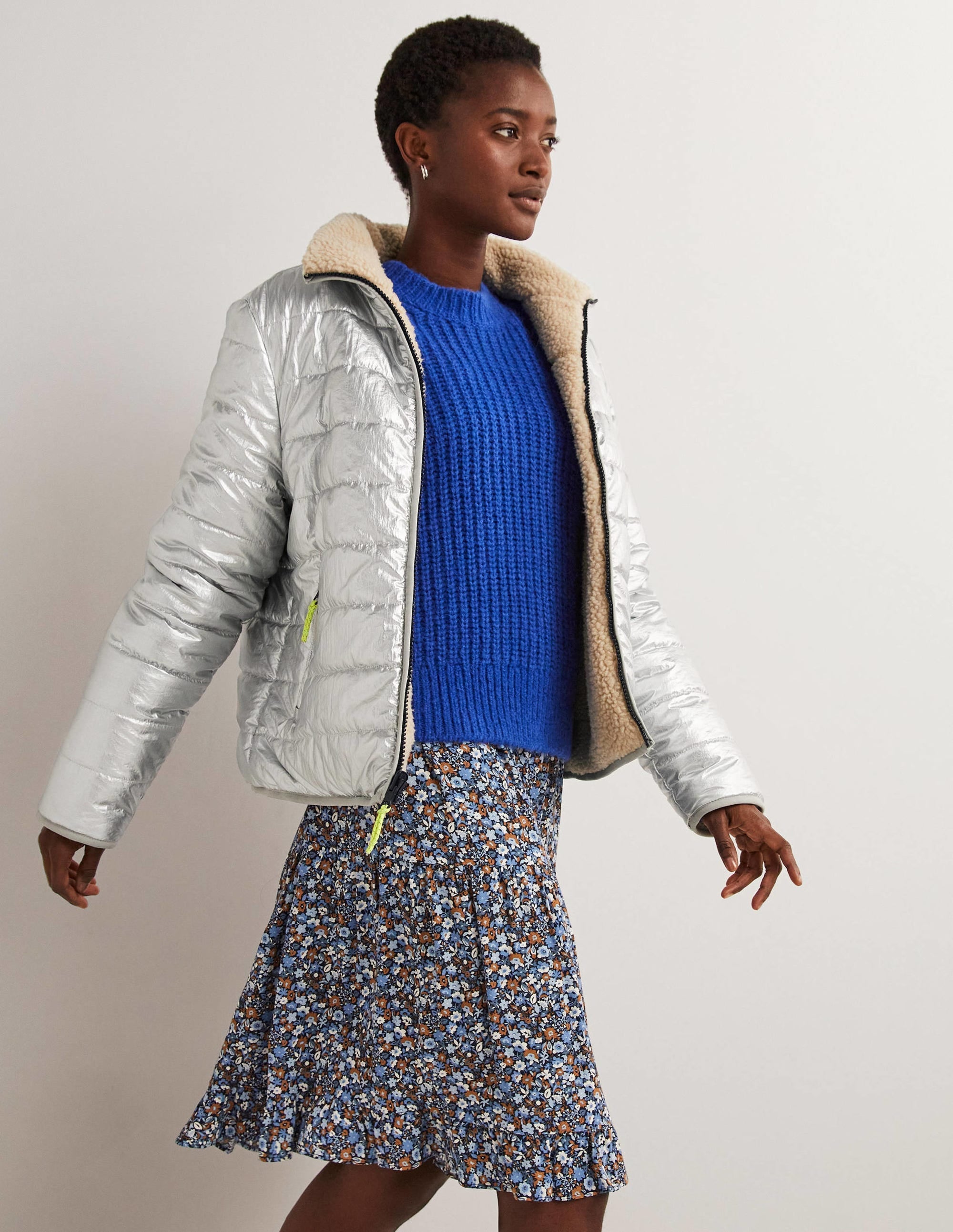 Reversible Borg Puffer Jacket-Silver Metallic - Image 1