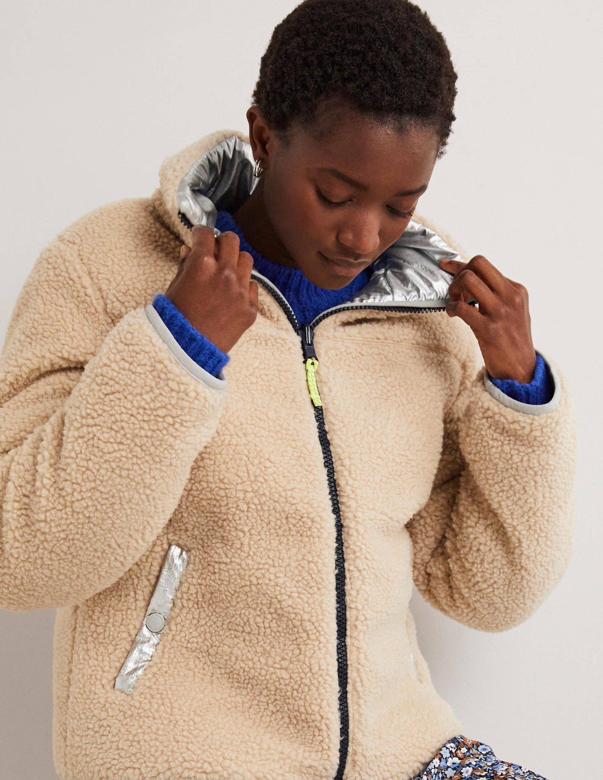 Reversible Borg Puffer Jacket-Silver Metallic-2