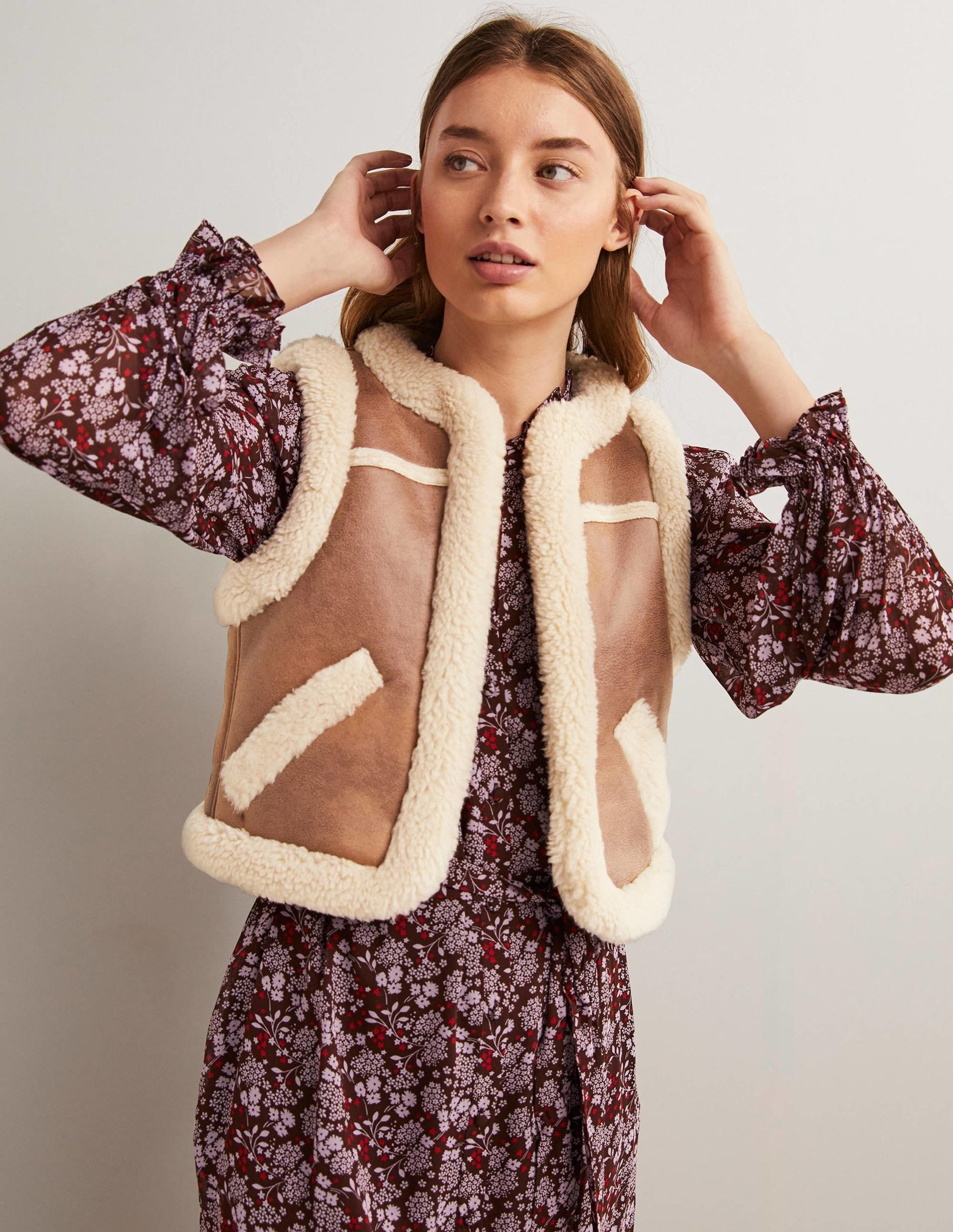 Faux Shearling Gilet-Fudge-1