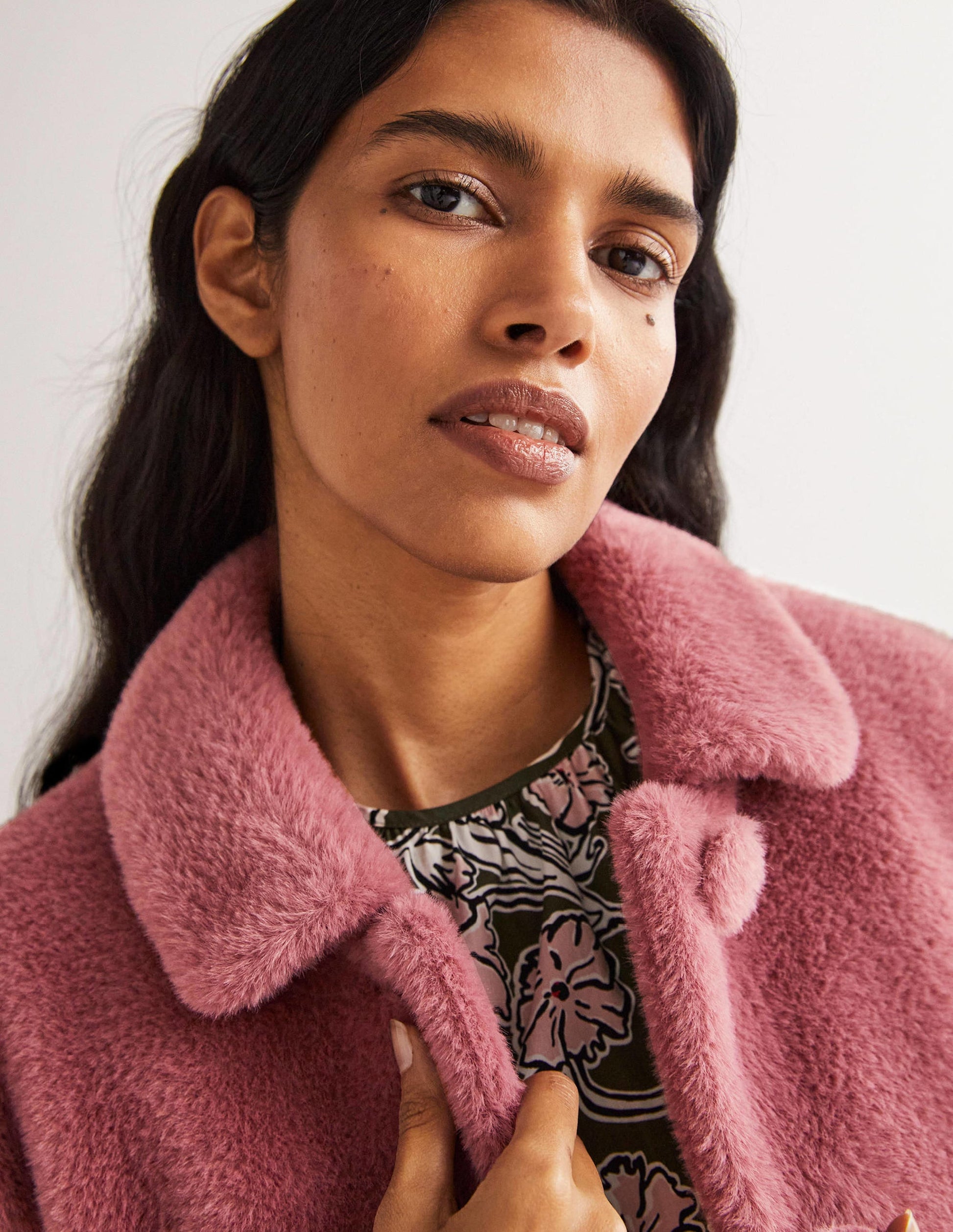 Faux Fur Short Coat-Puce Pink-2