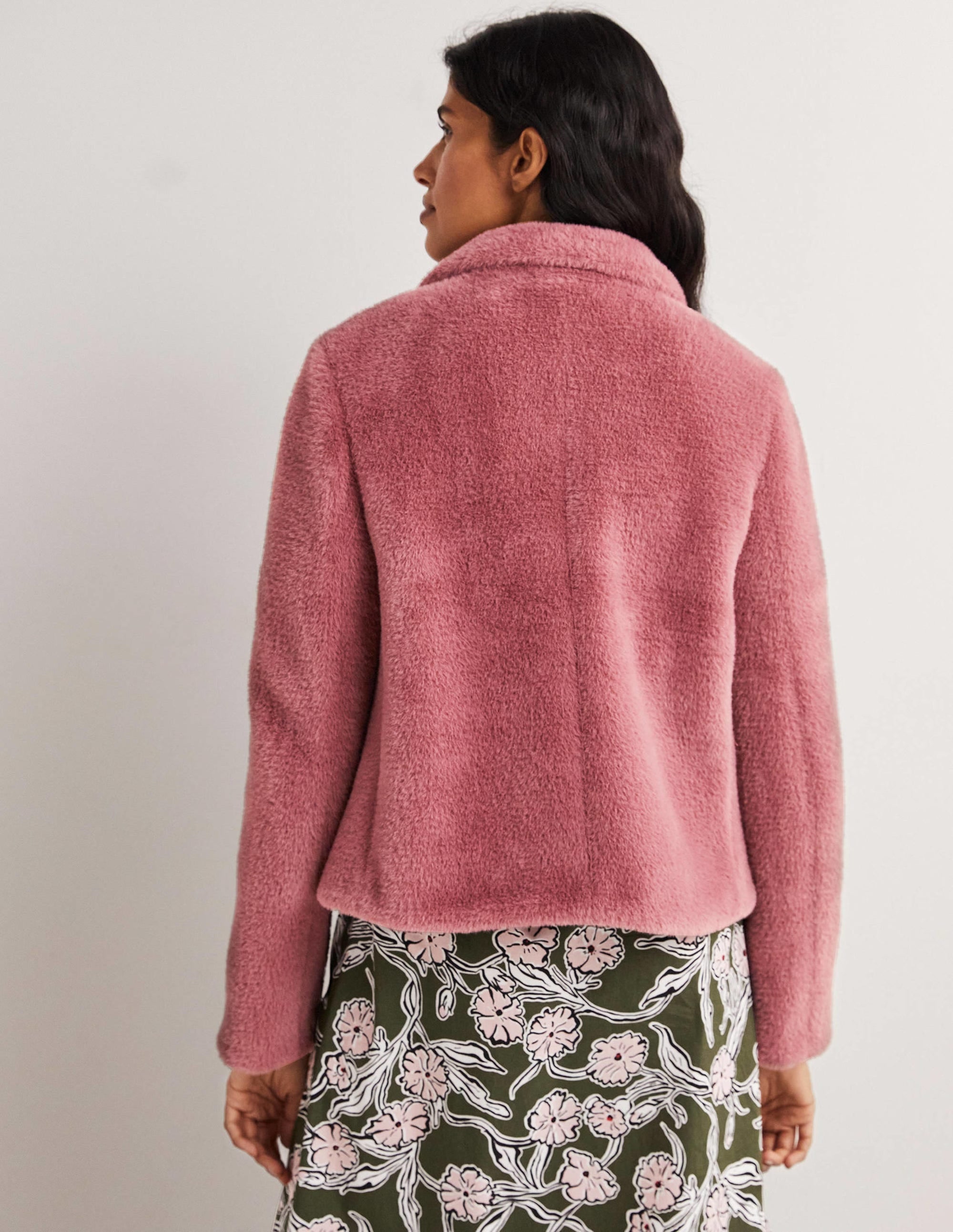 Faux Fur Short Coat-Puce Pink - Image 3