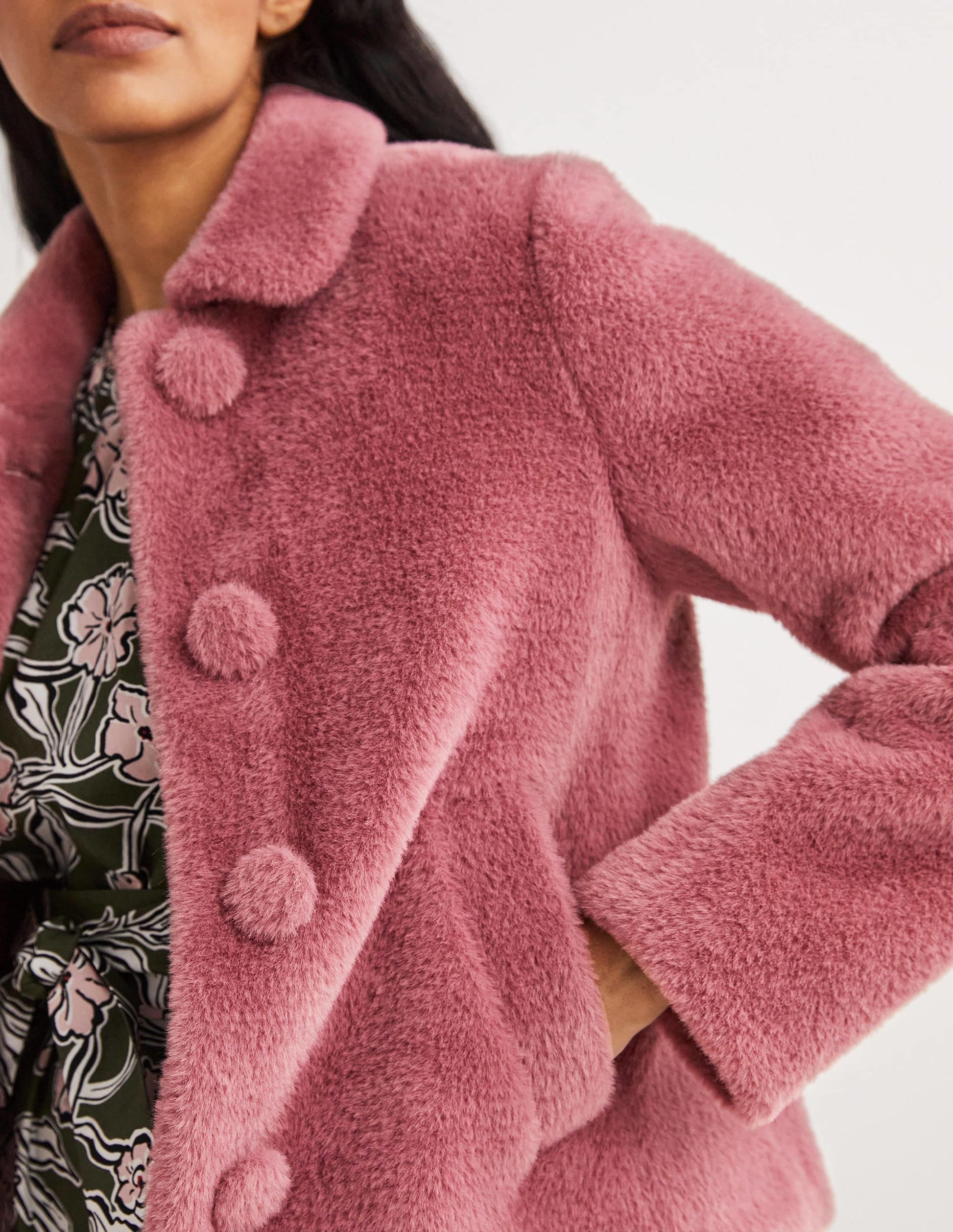 Faux Fur Short Coat-Puce Pink-5