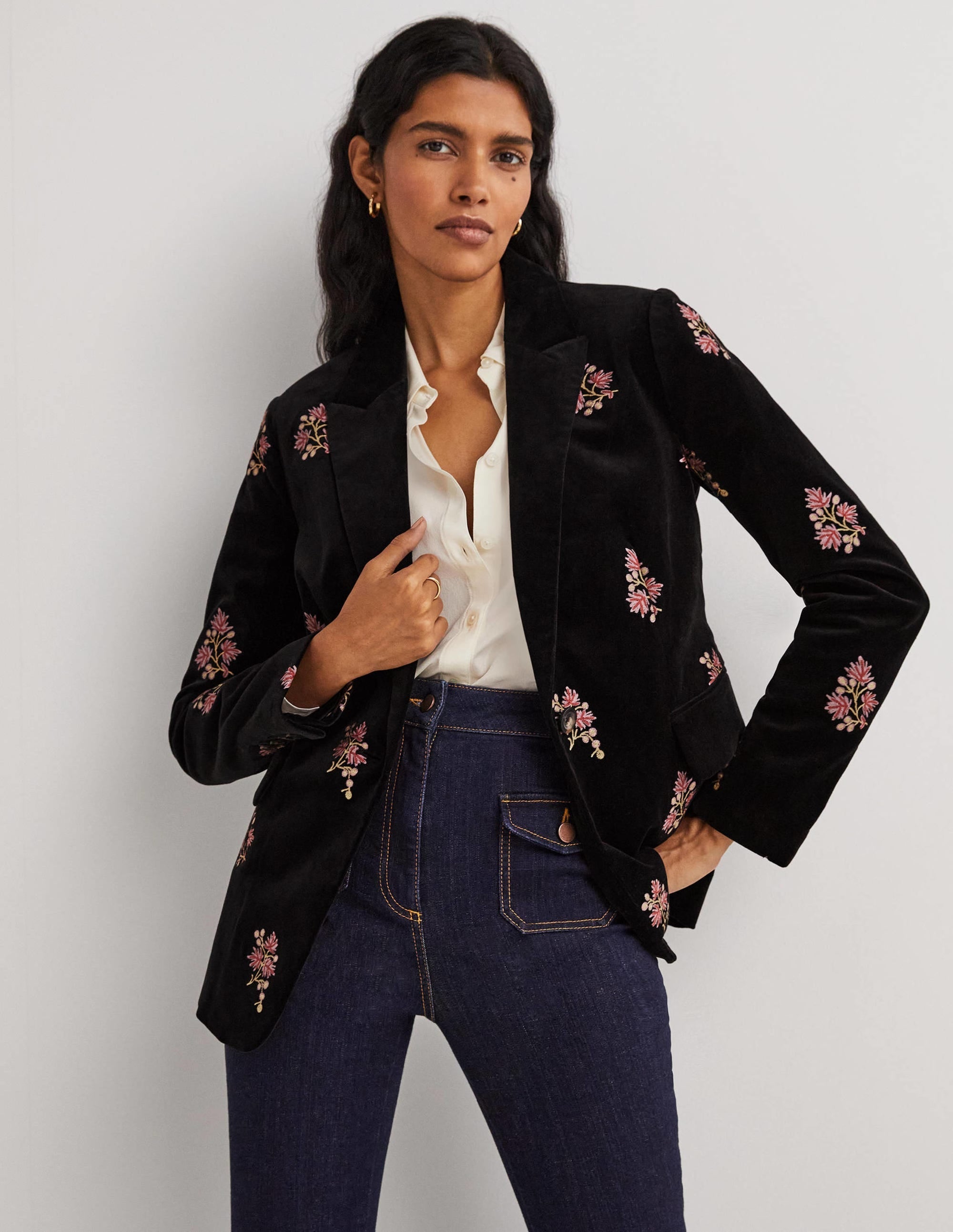 70s Tailored Blazer-Black, Embroidered - Image 1