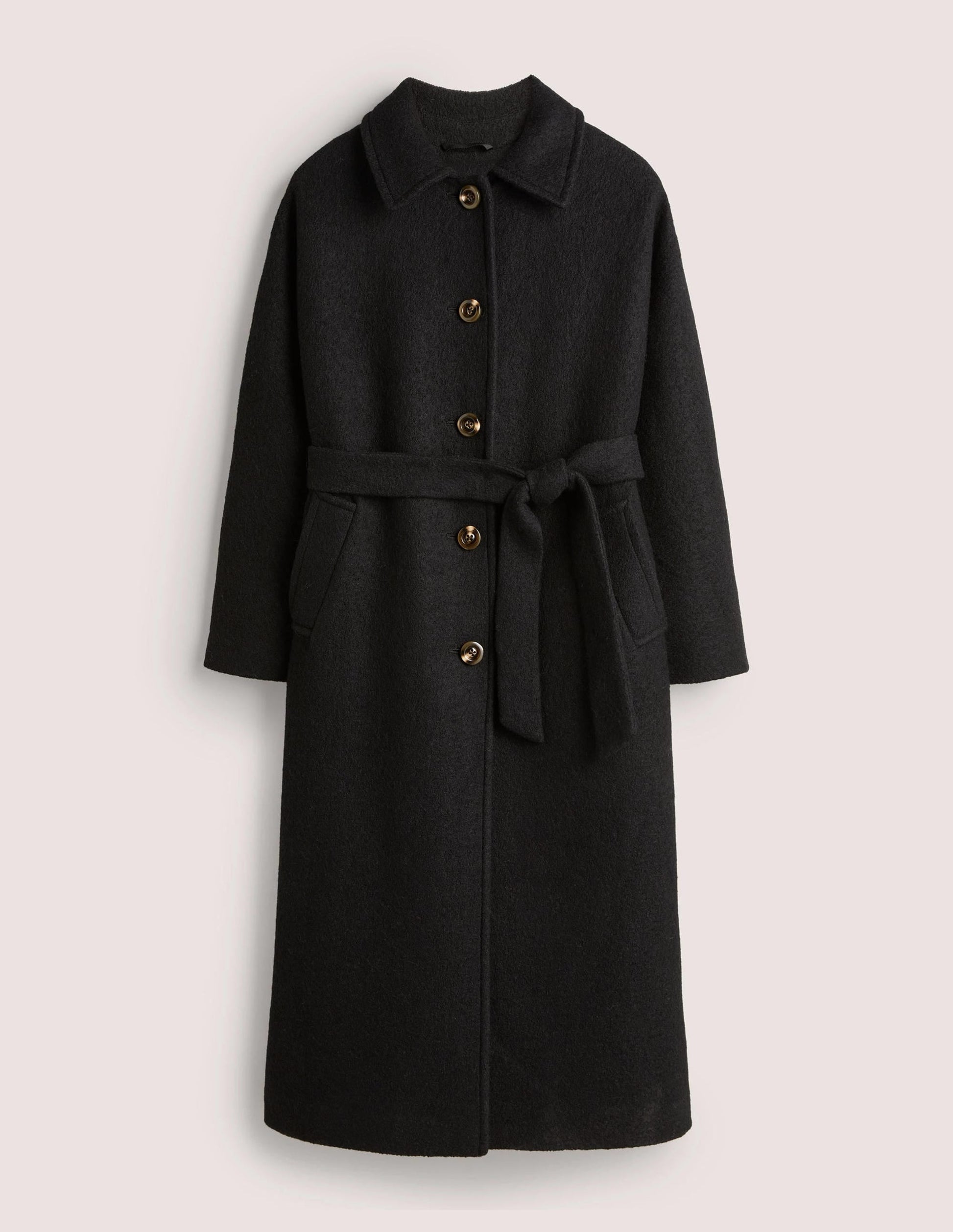 Belted Textured Wool Maxi Coat-Black-7