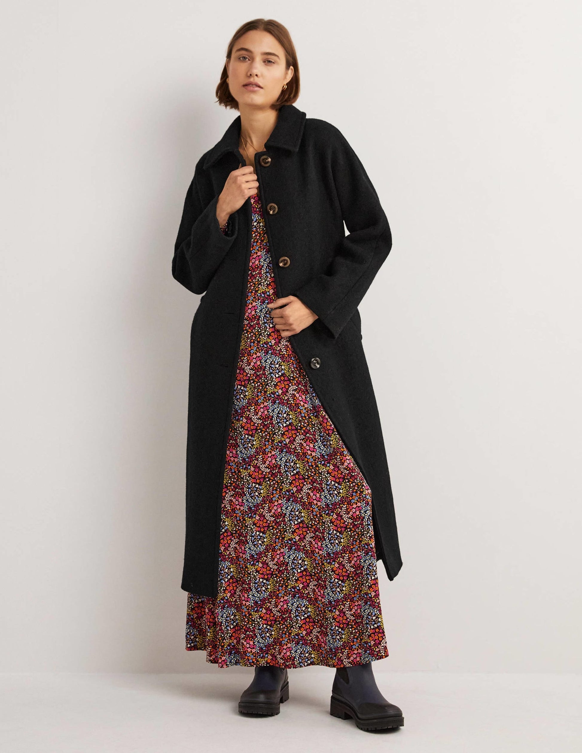 Belted Textured Wool Maxi Coat-Black-1