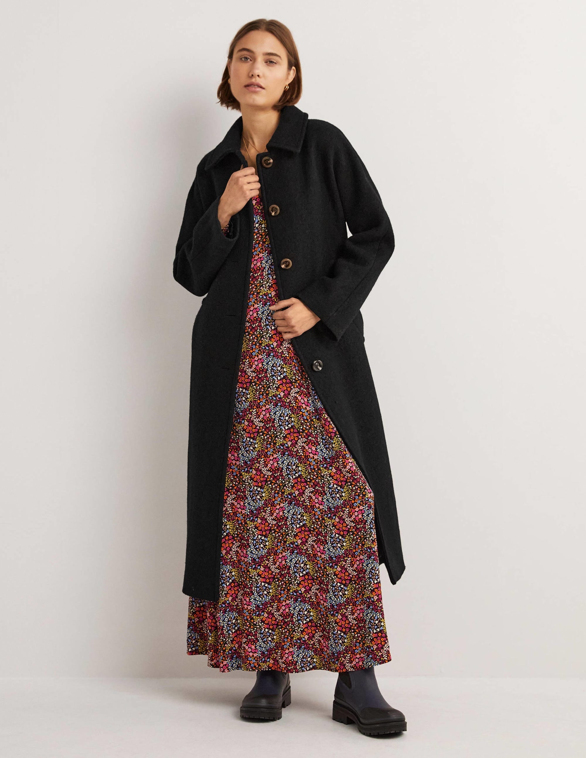 Belted Textured Wool Maxi Coat-Black - Image 1